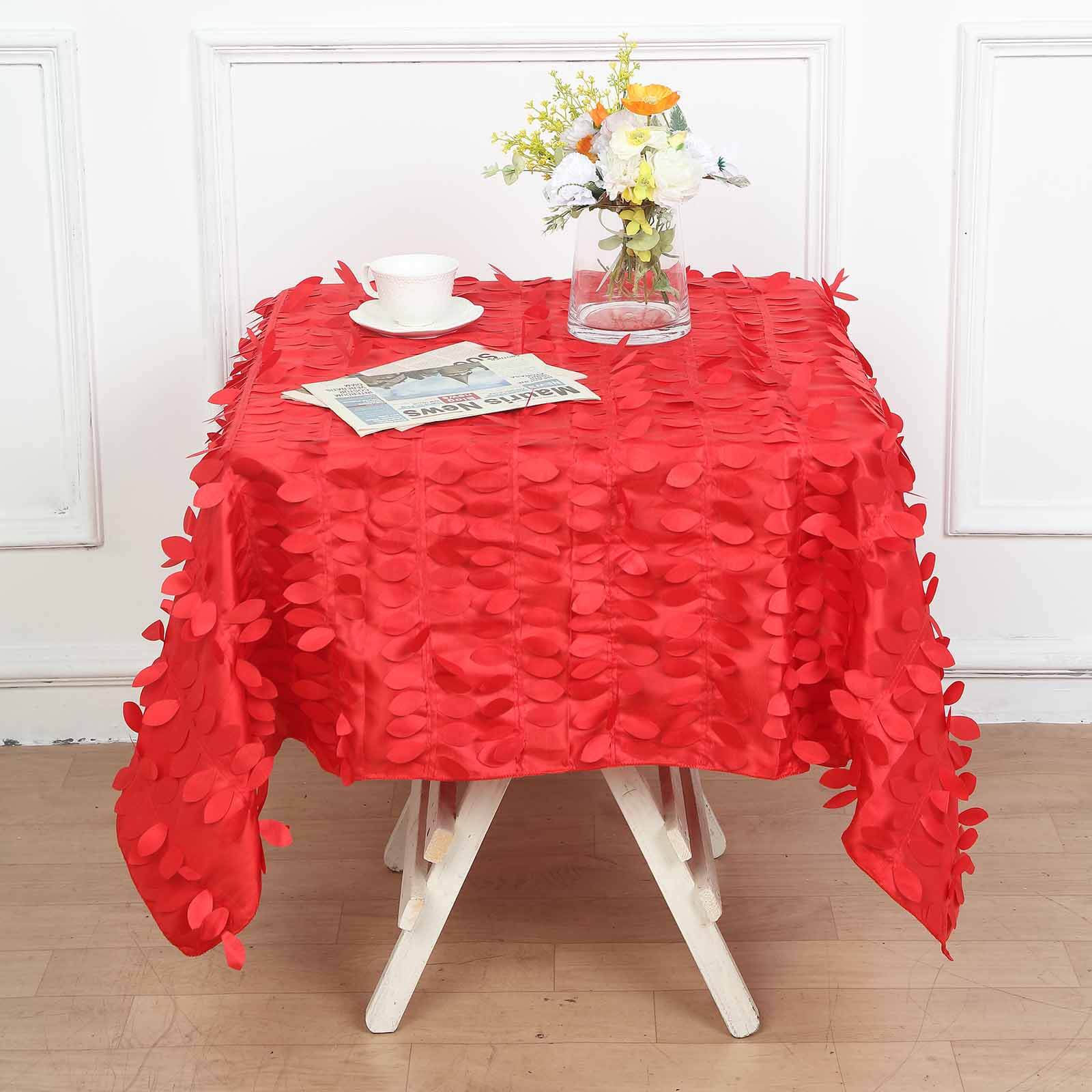 Taffeta 54"x54" Square Tablecloth Red 3D Leaf Petal Table Cover