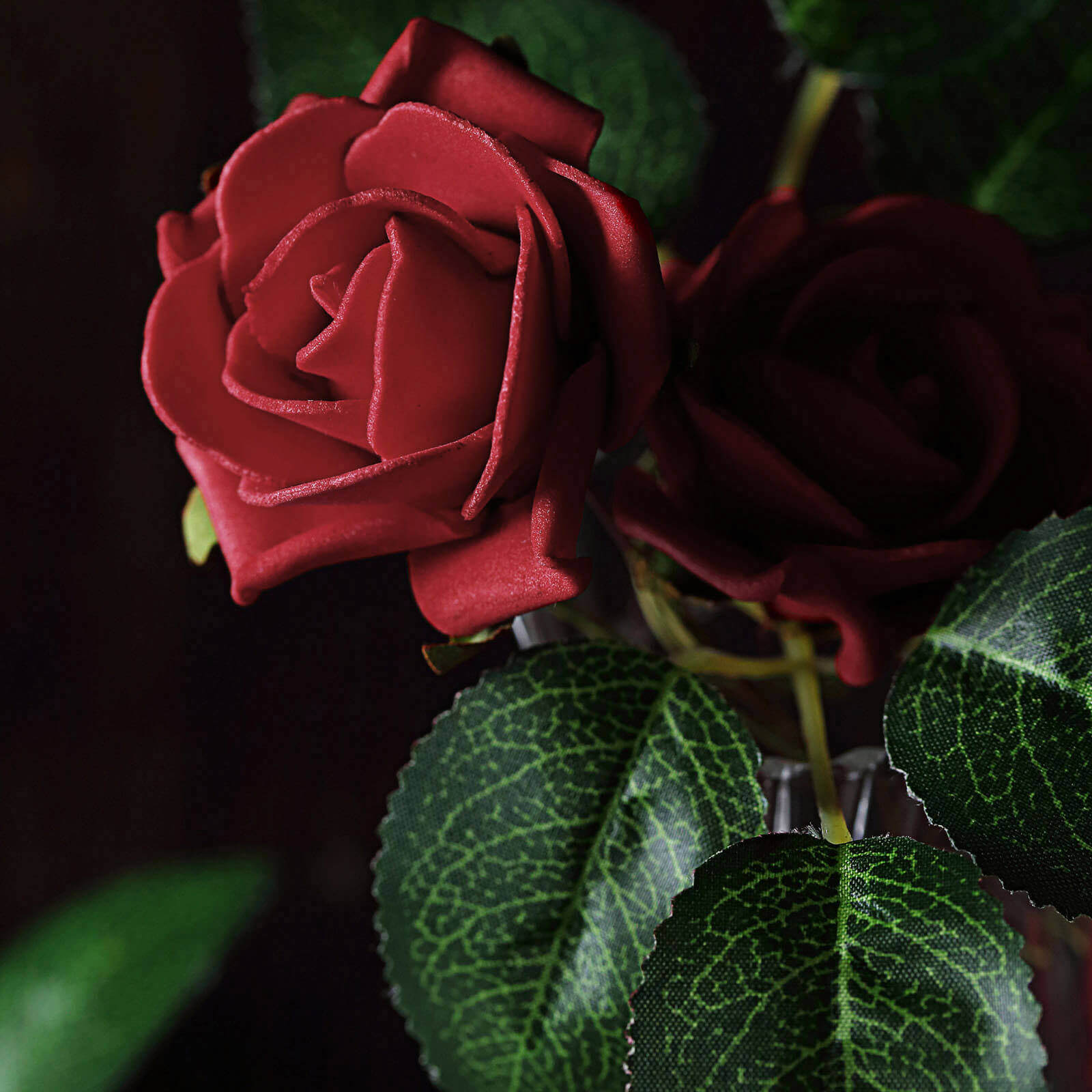 24 Roses 2" Red Artificial Foam Flowers With Stem Wire and Leaves