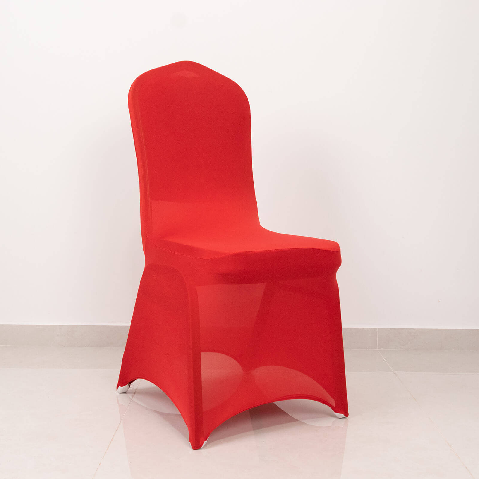 Spandex Chair Cover with Red Rhinestone Buckled Sash Band Blush - Stretch Fitted Slipcover