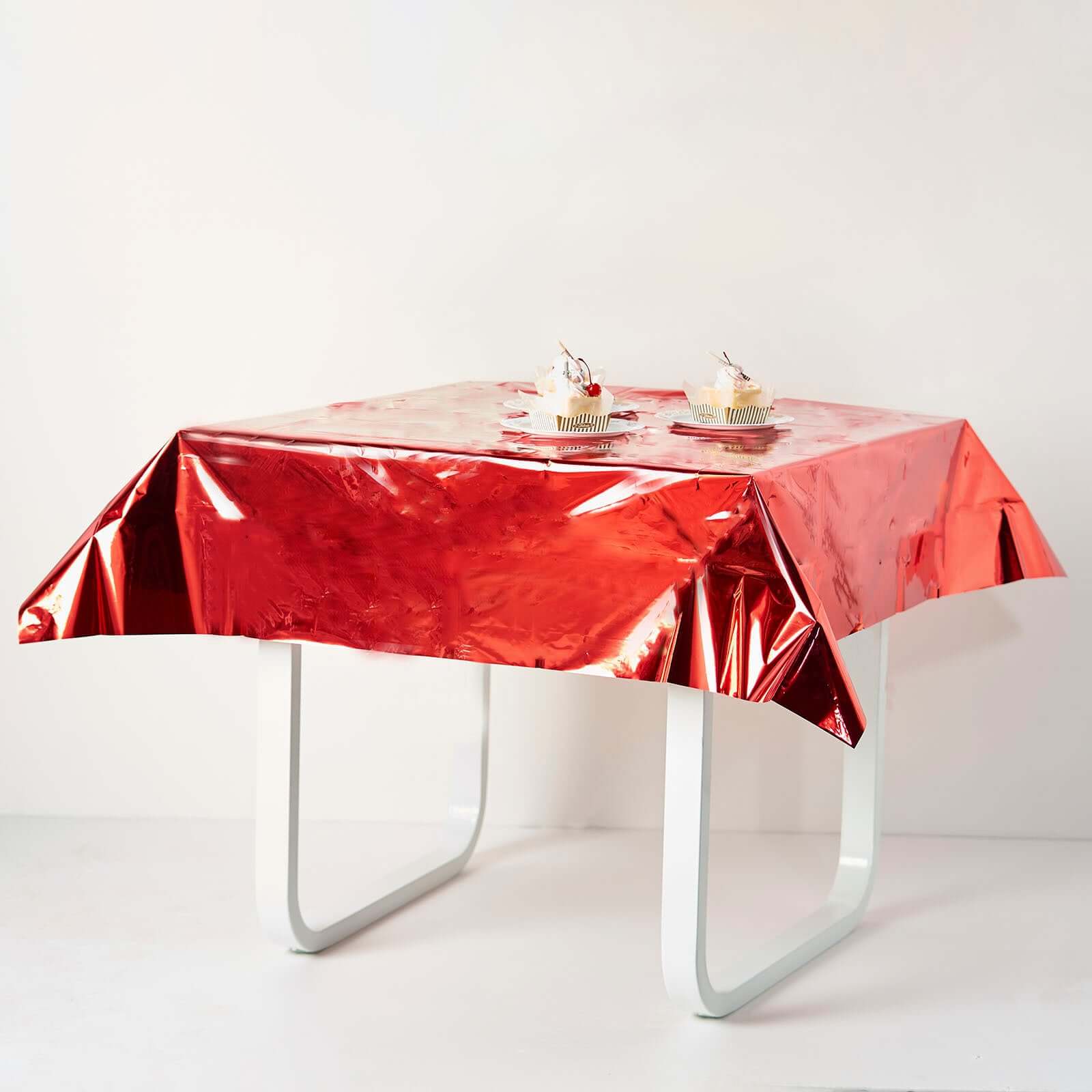 Metallic Foil Tablecloth Square Red - Stylish Disposable Party Cover 50"x50"