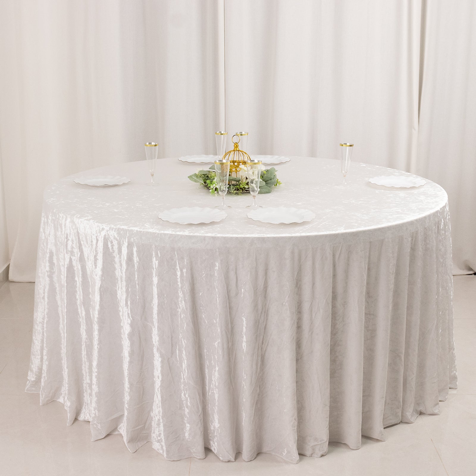 Premium Crushed Velvet 120" Round Tablecloth White - Reusable Soft & Stylish Seamless Table Cover