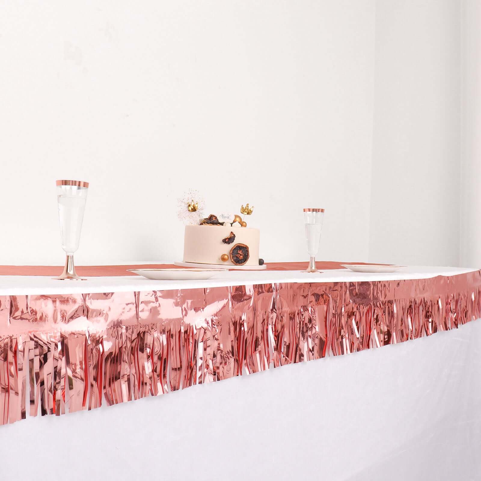 16ft Metallic Rose Gold Foil Tassel Fringe Backdrop Banner, Tinsel Garland Decor