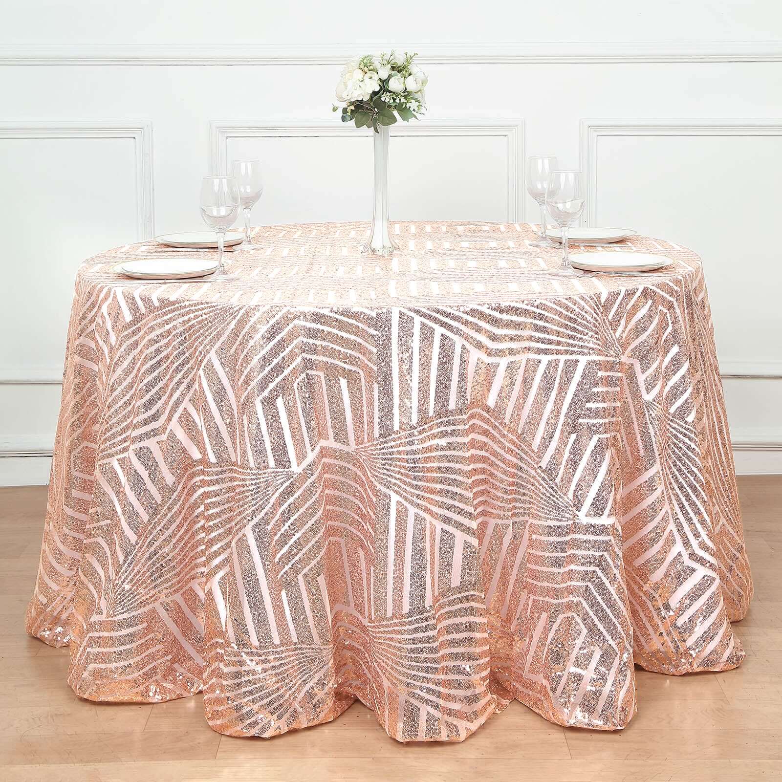 Sequin 120" Round Tablecloth Rose Gold - Seamless Diamond Glitz Table Cover