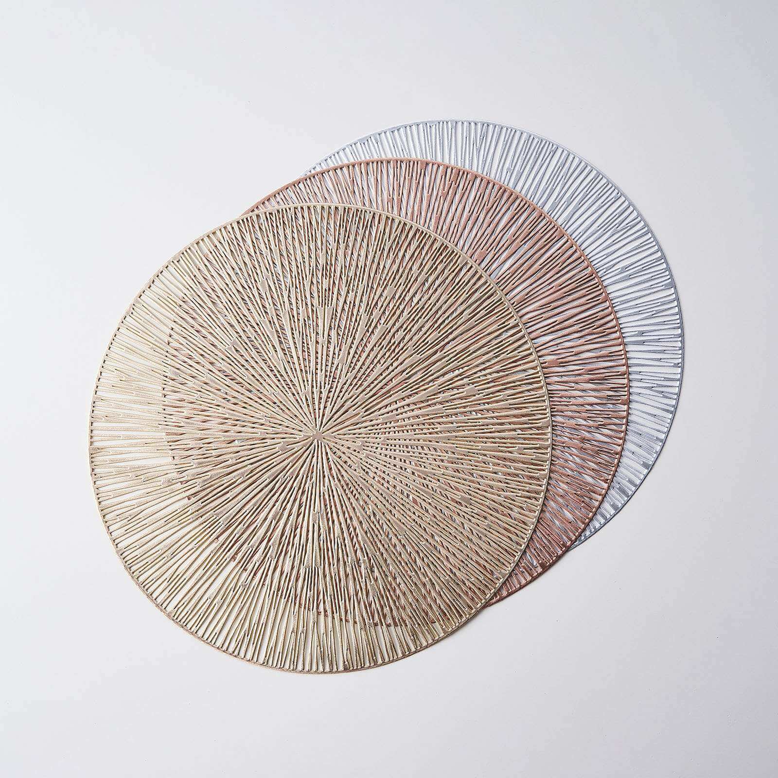 6-Pack Dining Table Mats Spiked Design Rose Gold - Vinyl Non-Slip Surface with Modern Appeal 15"