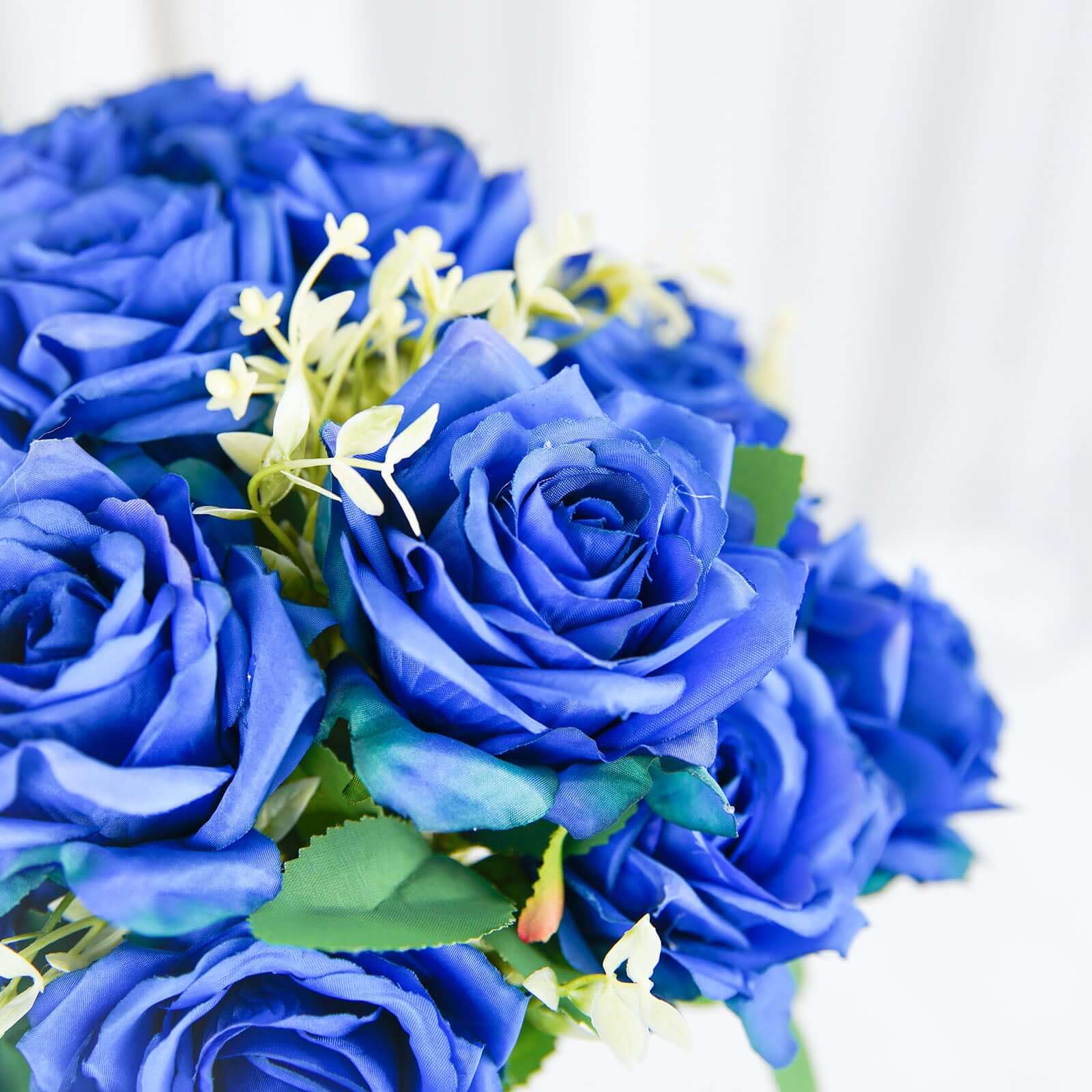 2 Bushes 18" Real Touch Royal Blue Artificial Rose Flower Bouquet, Silk Long Stem Flower Arrangements
