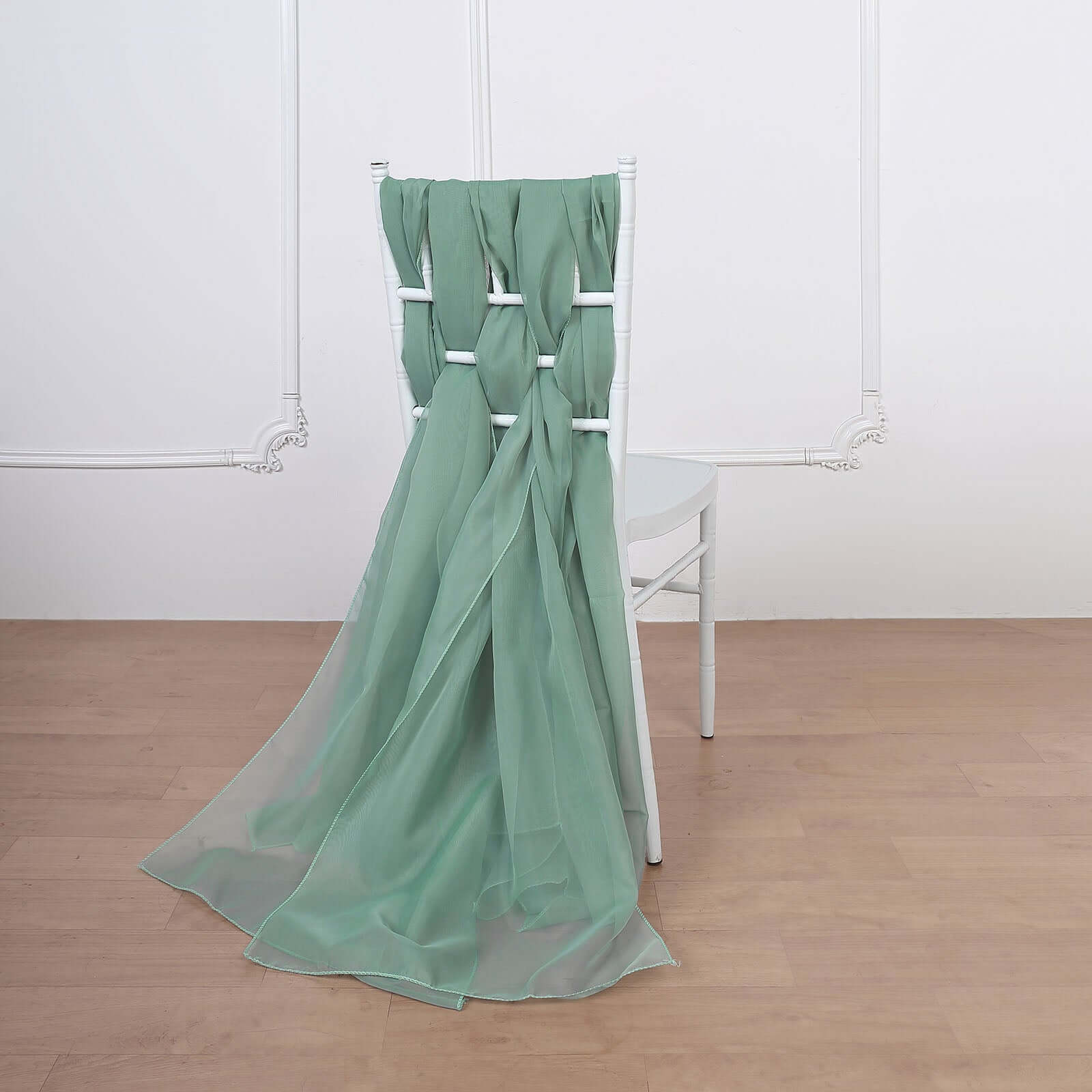 5 Pack Premium Chiffon Chair Sashes Eucalyptus Sage - Soft & Lightweight Designer Chair Bows 22"x78"