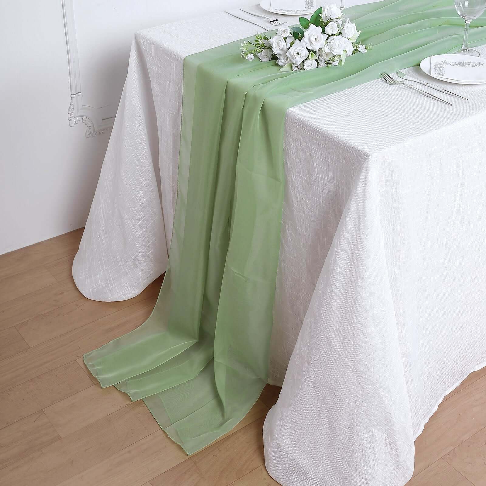 Premium Chiffon 6ft Table Runner Sage Green - Flowy & Lightweight Table Decor