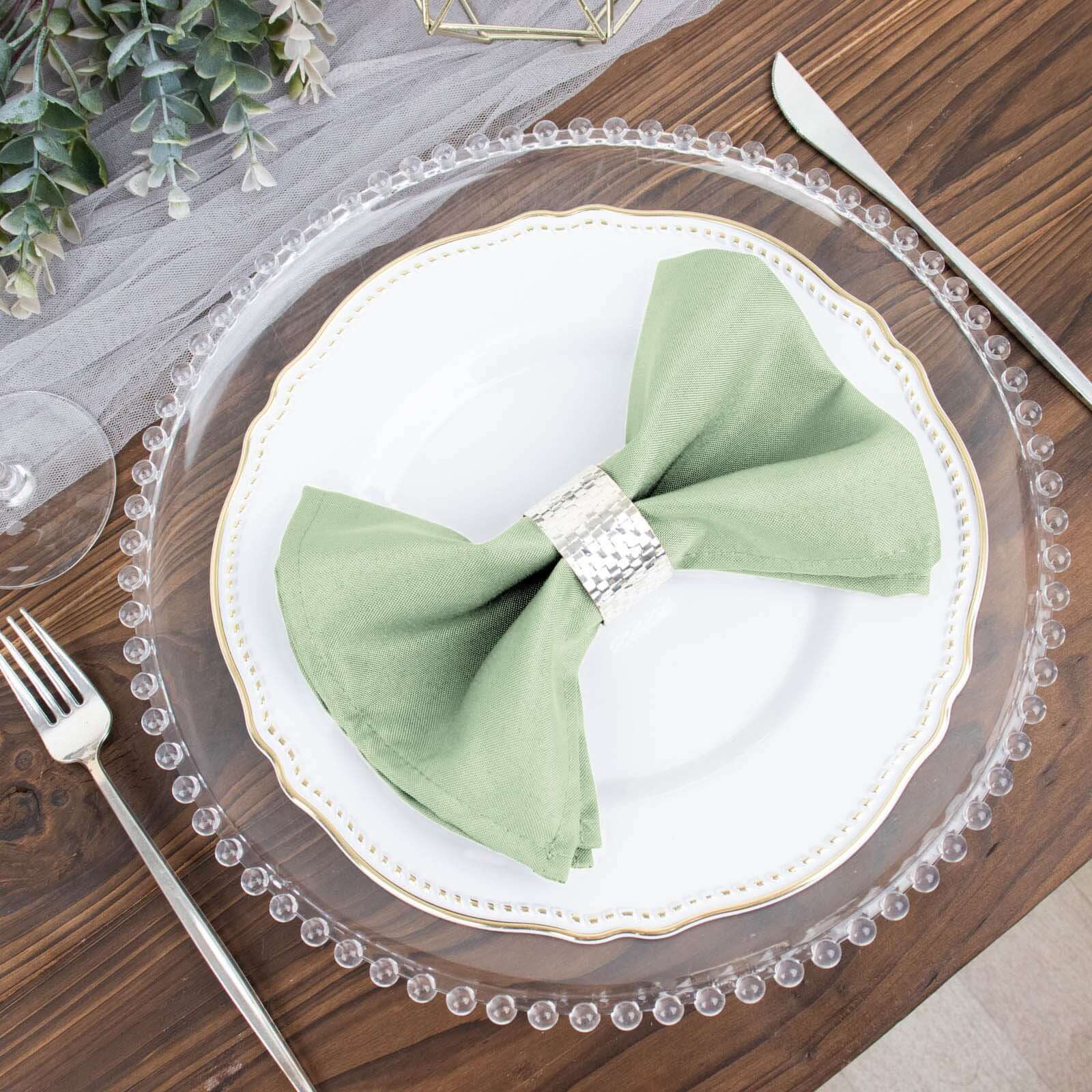 5 Pack Polyester 17"x17" Napkins Sage Green - Durable & Wrinkle Resistant Dinner Napkins