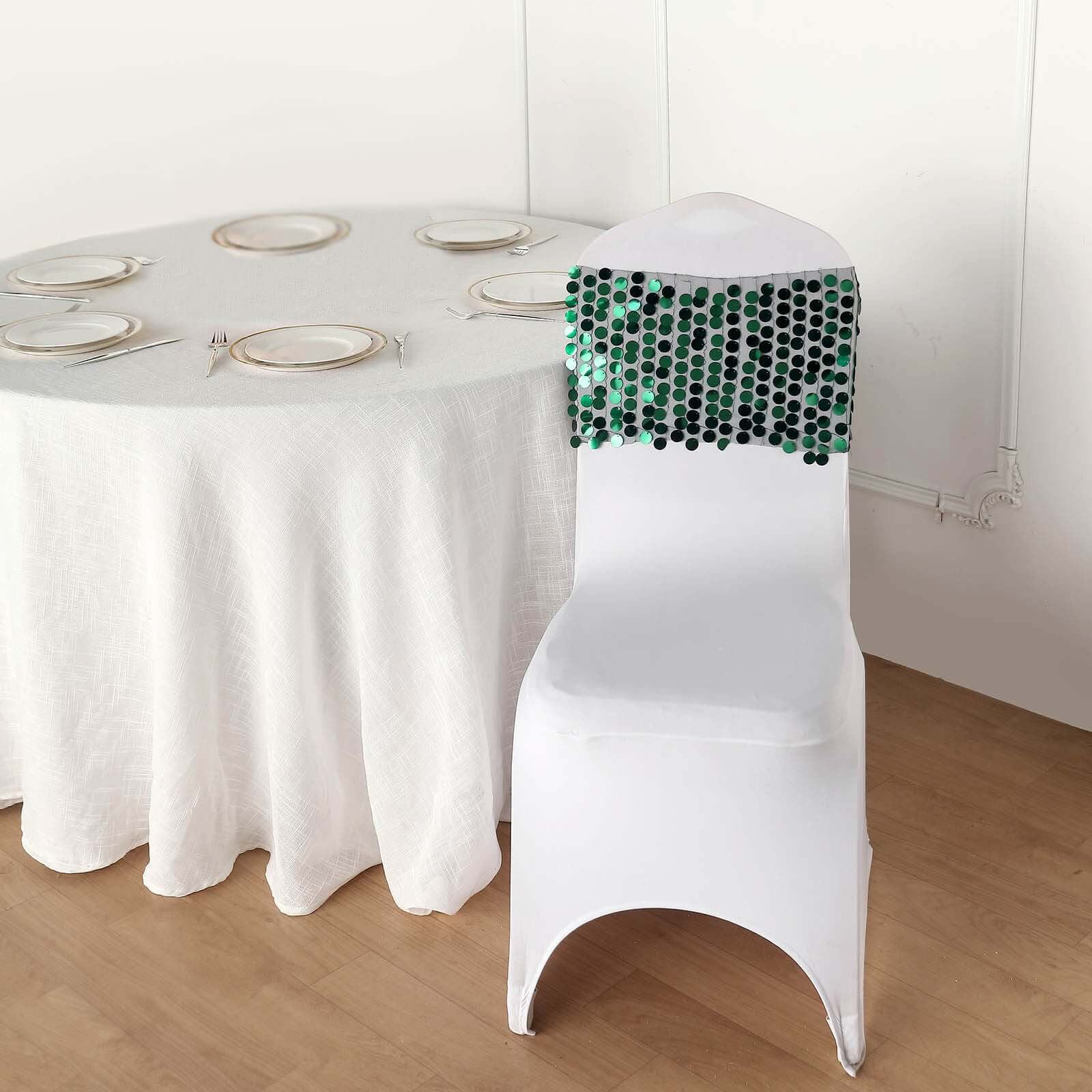 5 Pack Big Payette Sequin 13"x10" Chair Sash Bands Hunter Emerald Green - Stylish Glittering Decor for Weddings & Gatherings