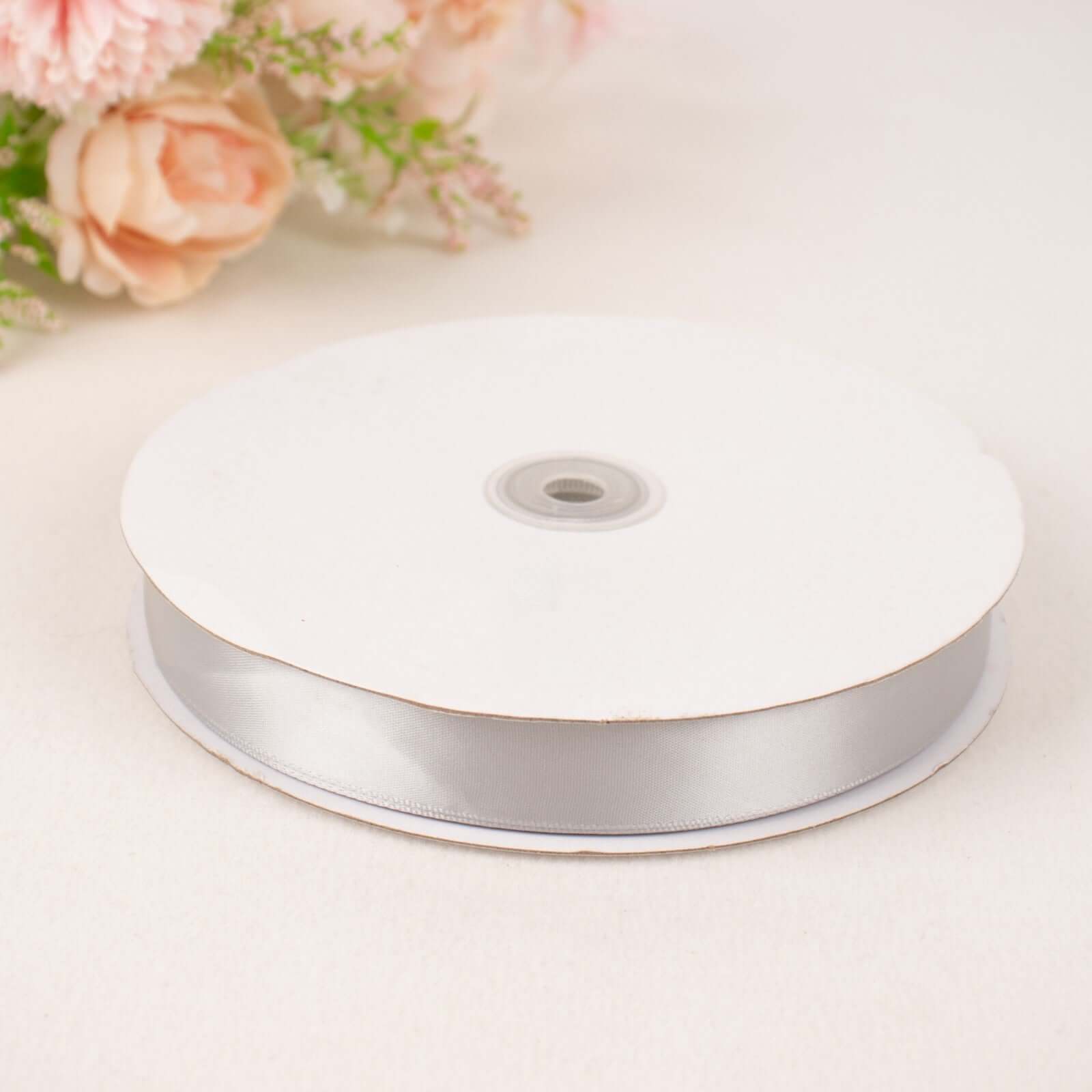 100 Yards 7 8" Silver Single Face Decorative Satin Ribbon