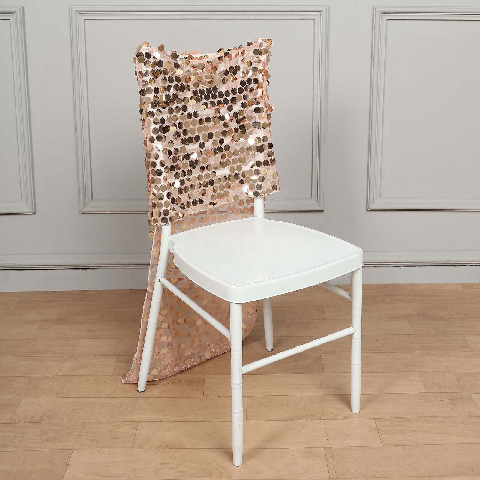 Sequin Chair Slipcover Big Payette Design for Chiavari Chairs Rose Gold - Glittering Chair Back Cover