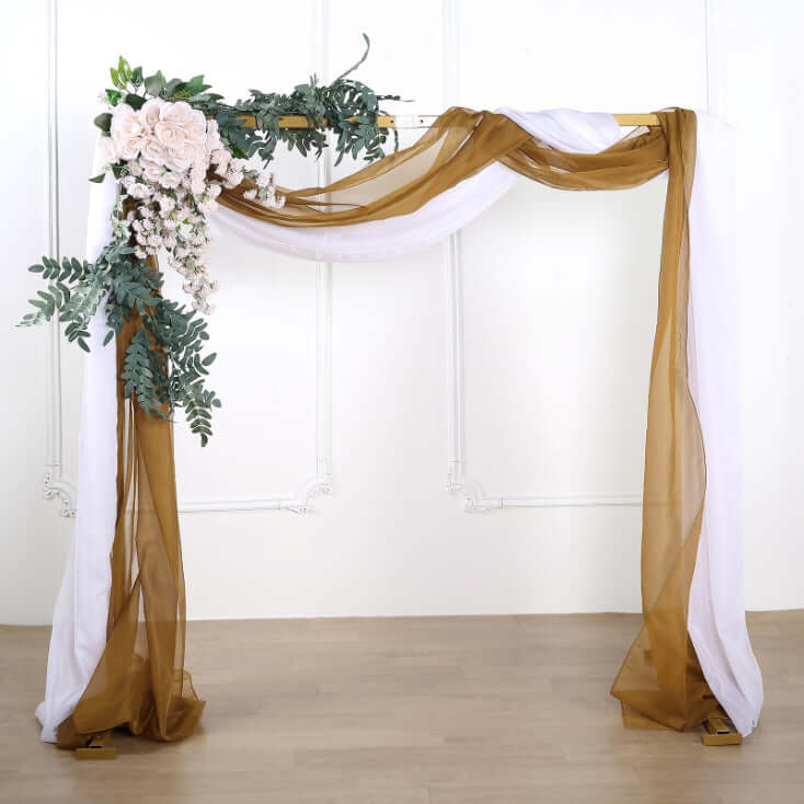 18ft Gold Sheer Organza Wedding Arch Drapery Fabric, Window Scarf Valance
