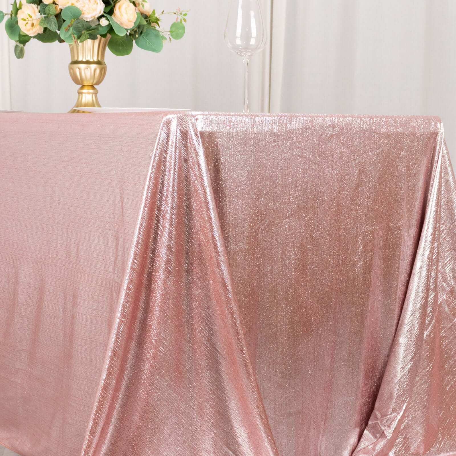 Sequin Dots Polyester 90"x132" Rectangle Tablecloth Shimmering Rose Gold - Seamless, Glittering & Wrinkle Free Table Cover