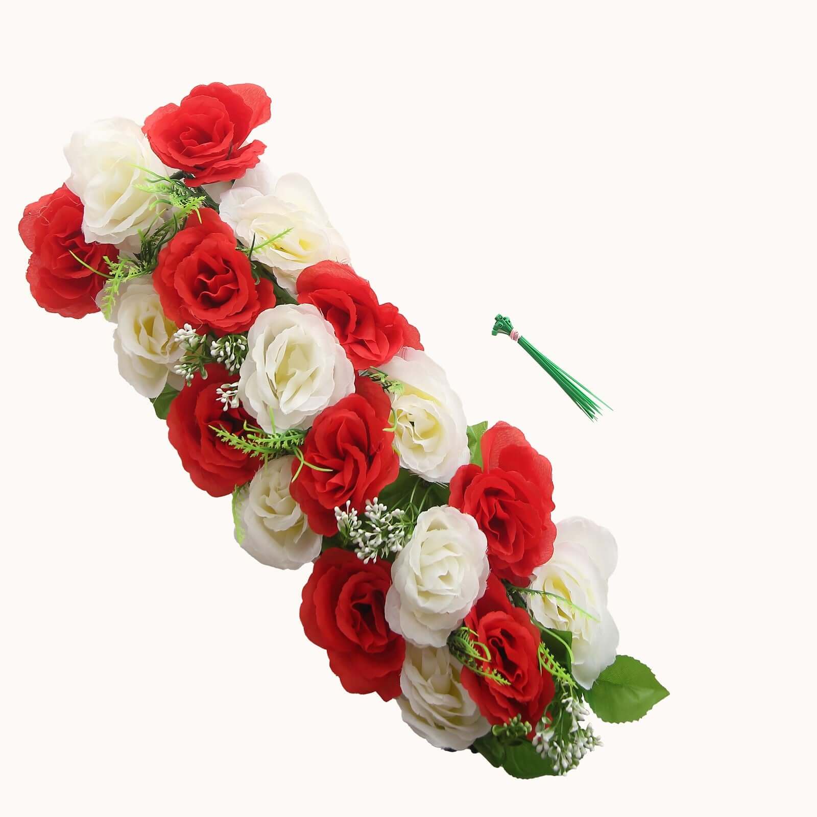 6 Pack Red Ivory Silk Rose Flower Panel Table Runner, Artificial Floral Arrangements Wedding Table Centerpiece - 20"x8"