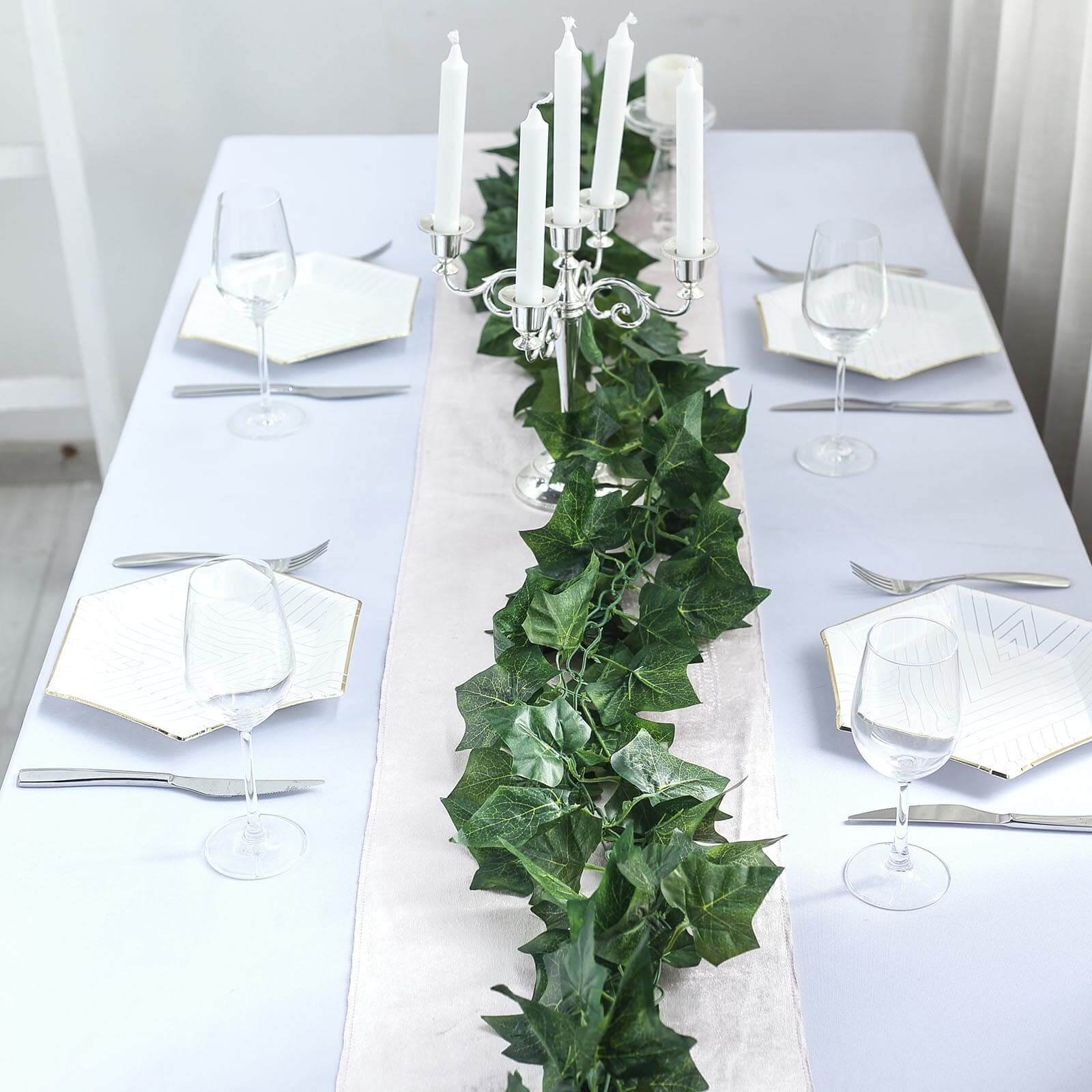 8ft Dark Green UV Protected Artificial Silk Ivy Leaf Garland Vine, Outdoor Indoor