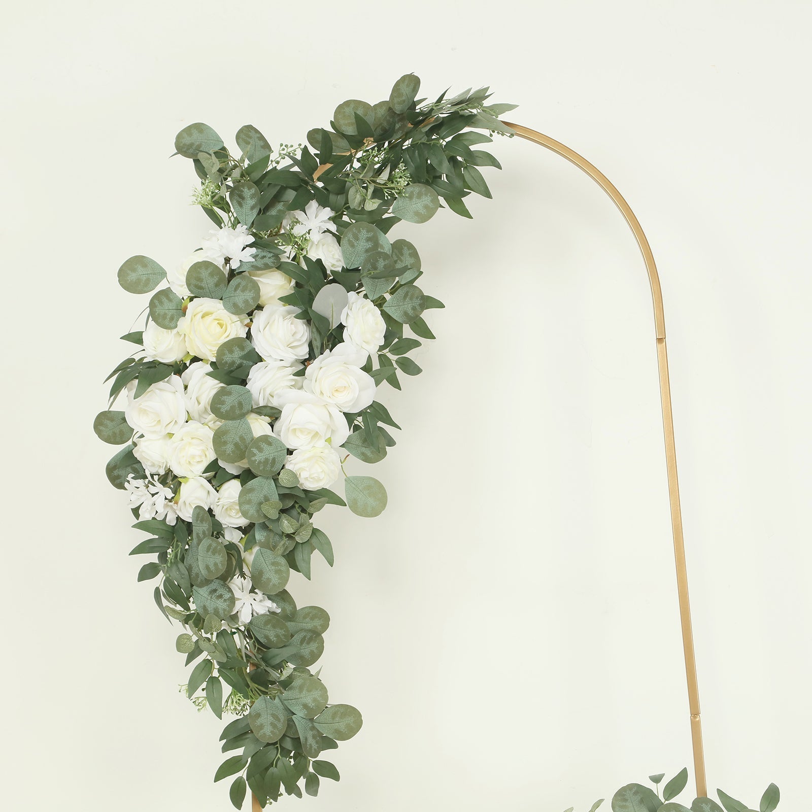 Set of 2 Silk Rose Floral Swag Wedding Arch Flowers in White with Eucalyptus Leaves, Large Artificial Flower Arrangement Garlands - 24",42"