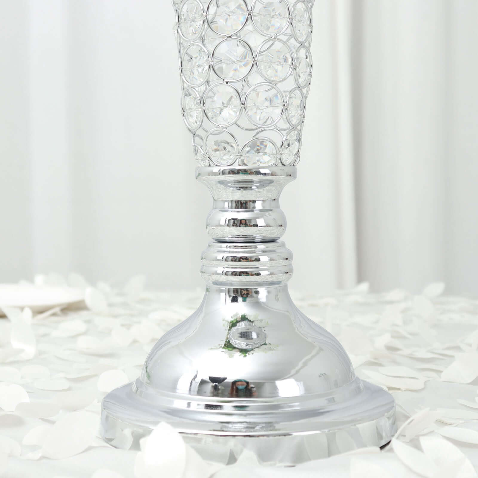 3-Pack Crystal Beaded Trumpet Vase Silver - Exquisite Floral Display Centerpiece Stand Set for Banquets & Receptions 28" Tall