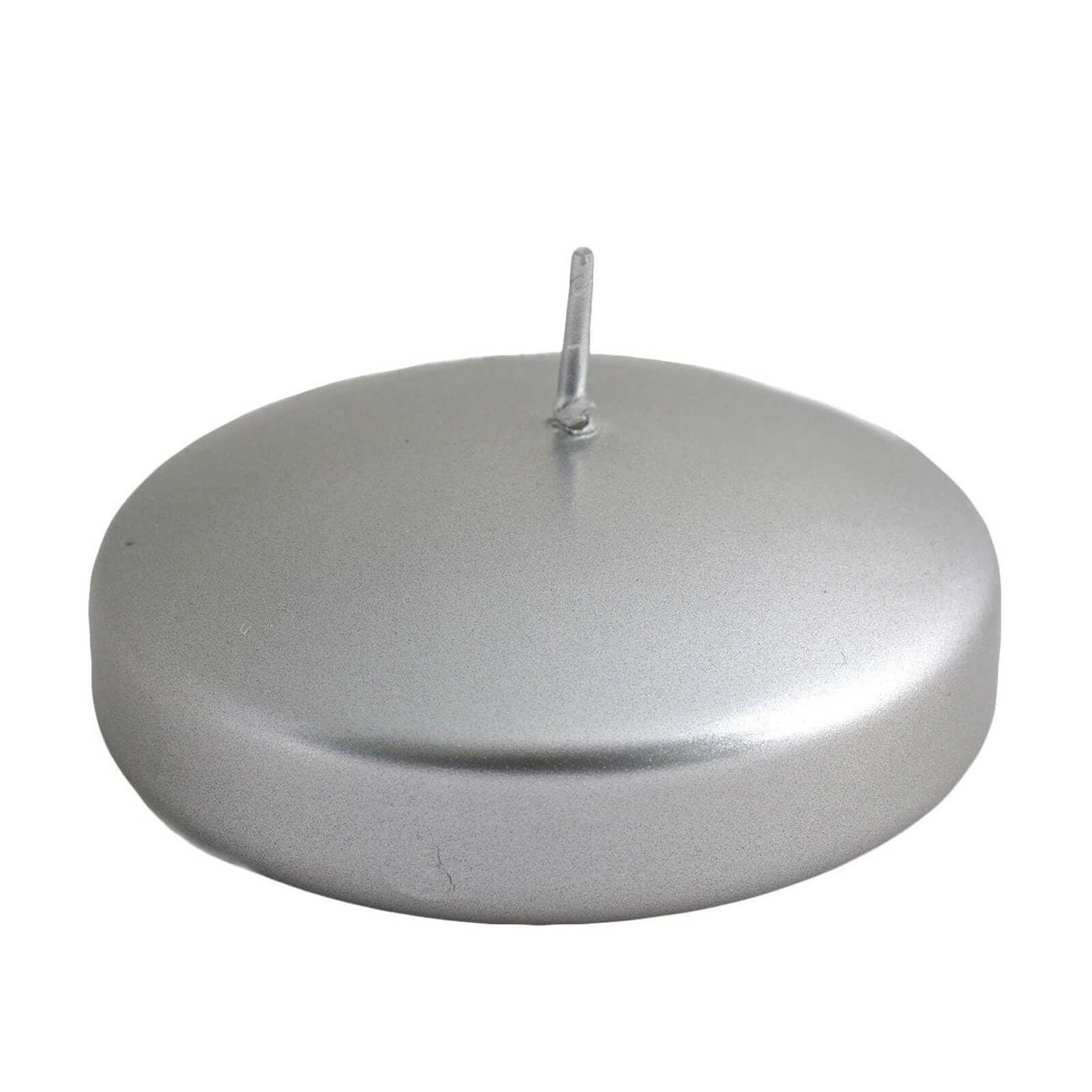 4 Pack 3" Metallic Silver Disc Unscented Floating Candles, Dripless