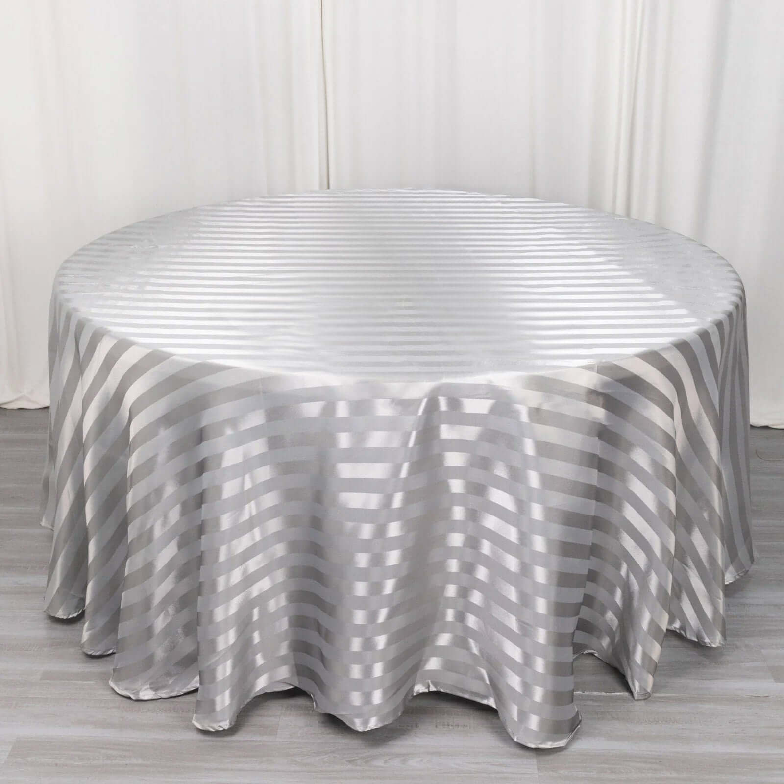 Satin Striped 120" Round Tablecloth Silver Satin Stripe - Silky Smooth Seamless Table Cover