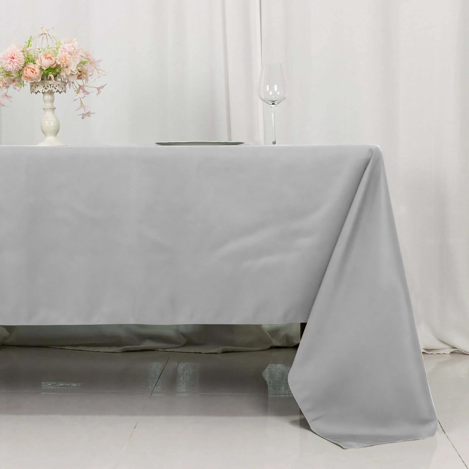 Premium Polyester 60"x126" Rectangle Tablecloth Silver - Stain-Resistant 220GSM Finish Table Cover