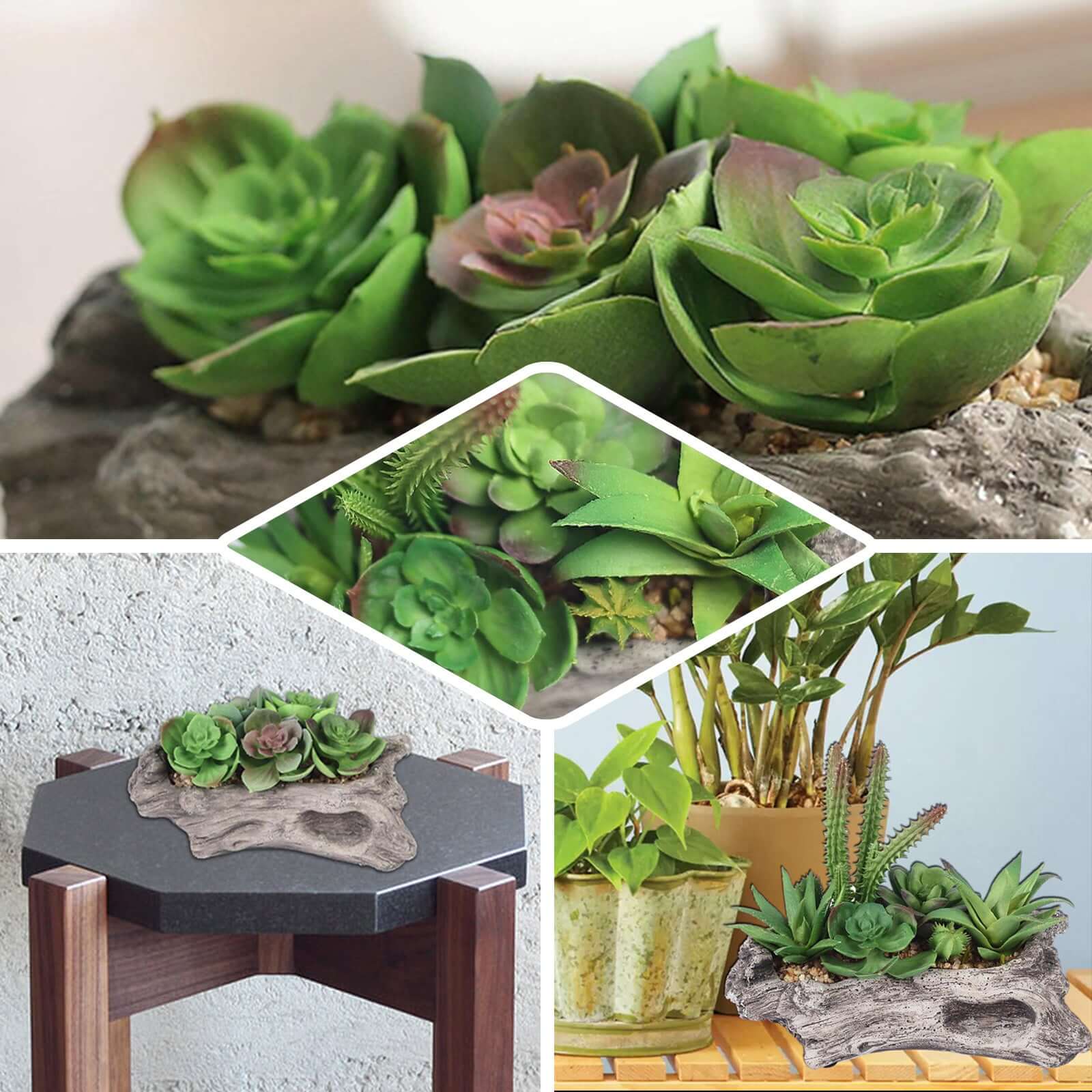 Perle Von Nurnberg Artificial Succulents Arrangements in 7" Log Planter - Lifelike Faux Plant for Stylish Home Bathroom Tabletop Indoor Outdoor Greenery Decor