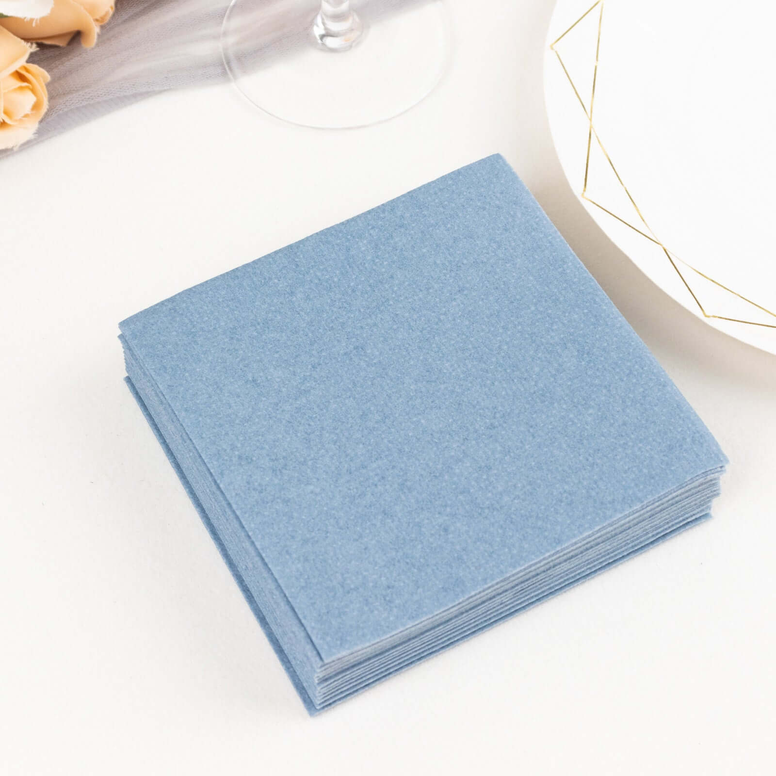 20-Pack Paper Linen-Like Cocktail Napkins Dusty Blue - Disposable 5"x5" Airlaid Soft Napkins