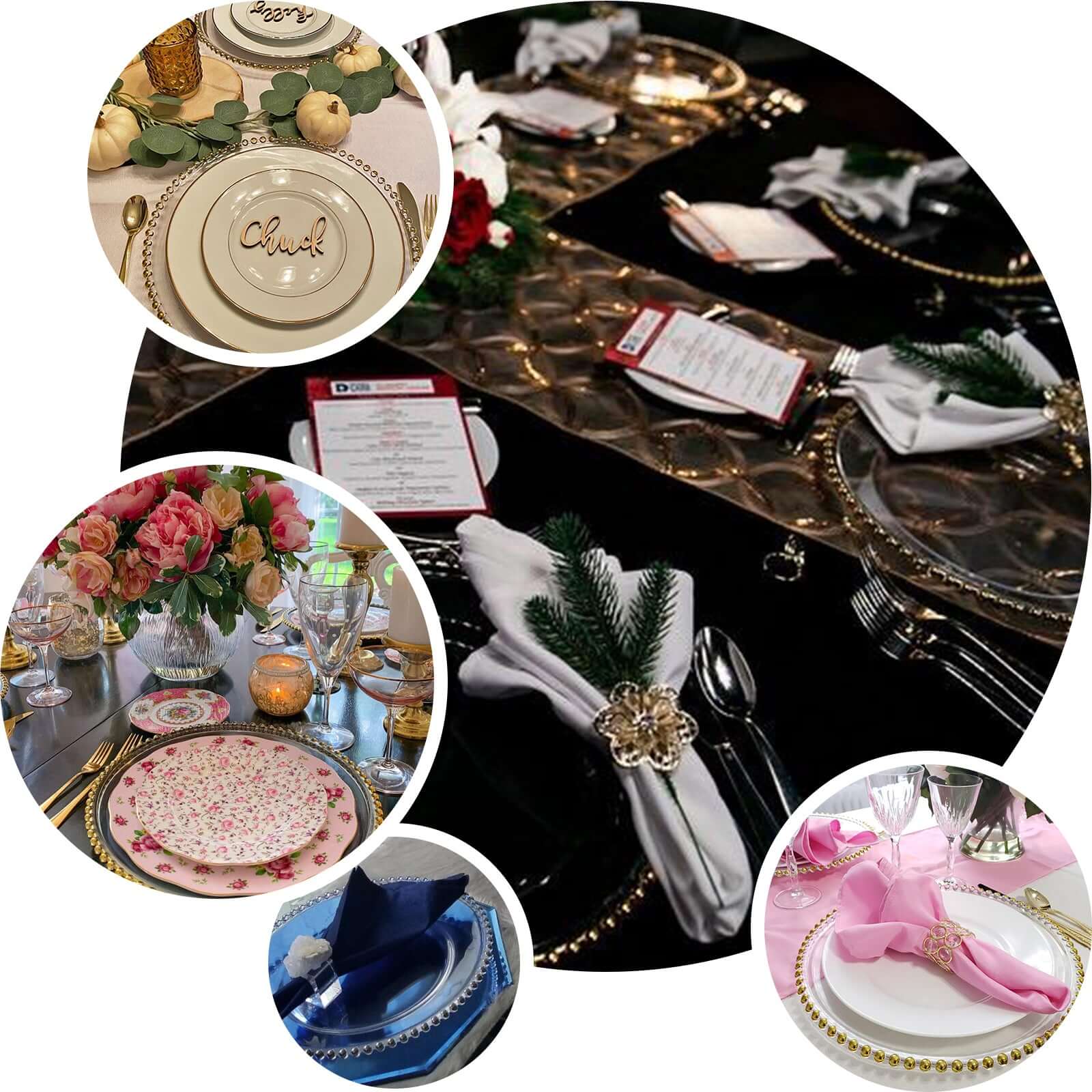 6-Pack Acrylic Round Charger Plates 13" in White with Gold Beaded Rim, Decorative Dinner Party Charger Tableware