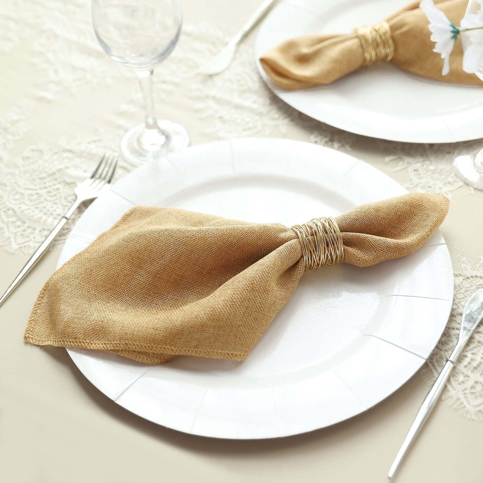 5 Pack Faux Jute 19"x19" Napkins Gold - Authentic Burlap Look Cloth Napkins for Rustic Boho Weddings & Parties