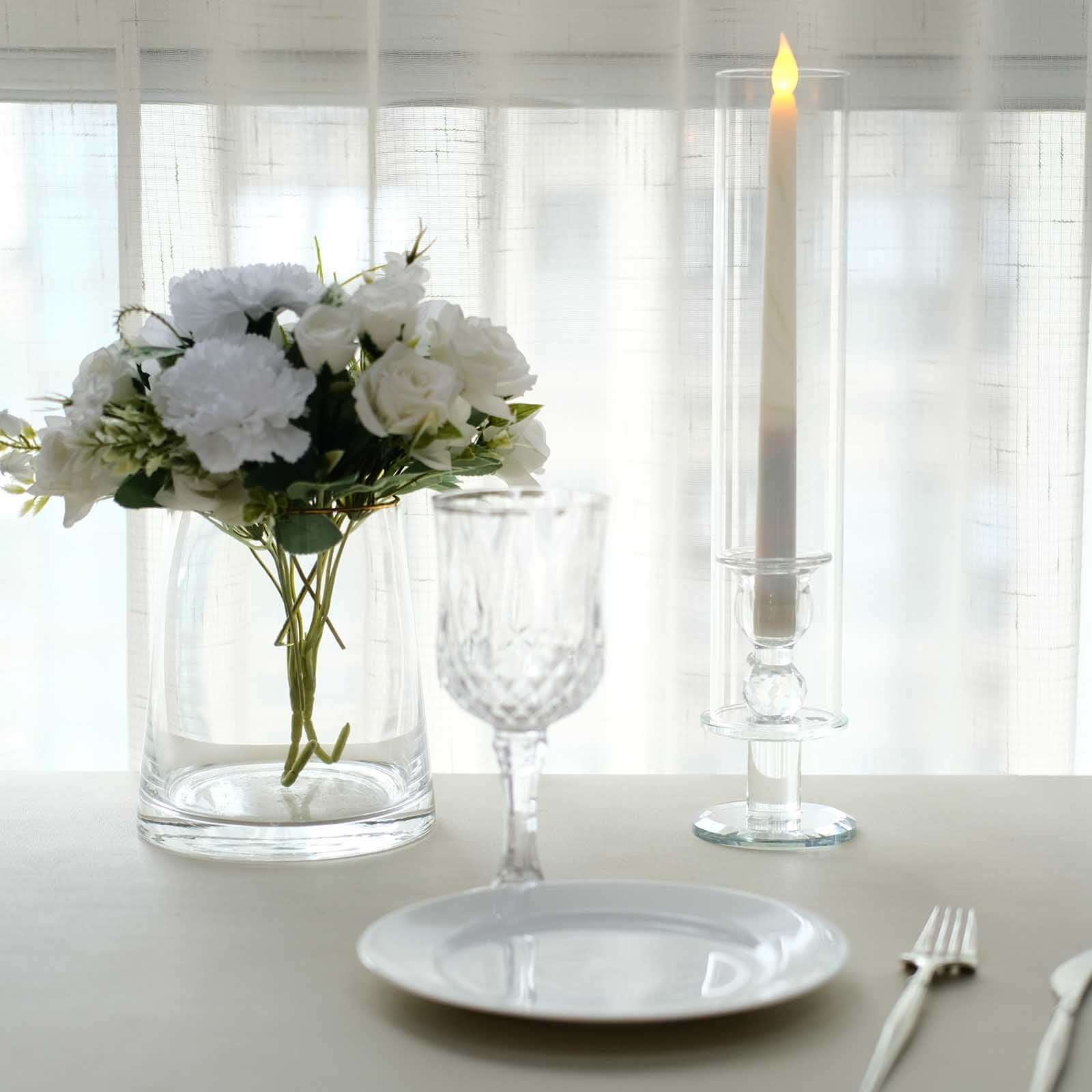 2-Pack Crystal Hurricane Taper Candle Holders, Tall Decorative Candle Stands Clear Cylinder Chimney Tubes 14"
