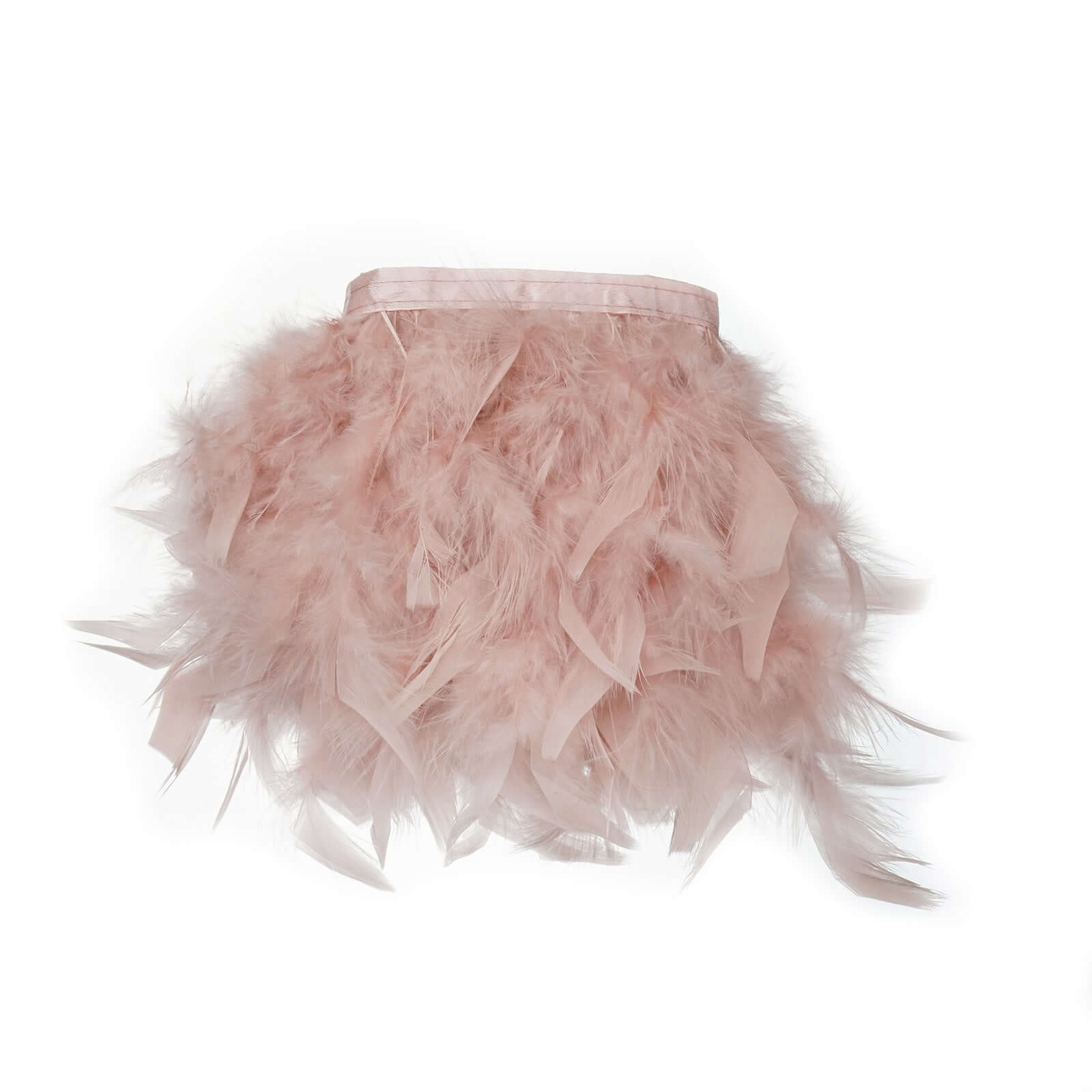 39" Dusty Rose Real Turkey Feather Fringe Trim With Satin Ribbon Tape
