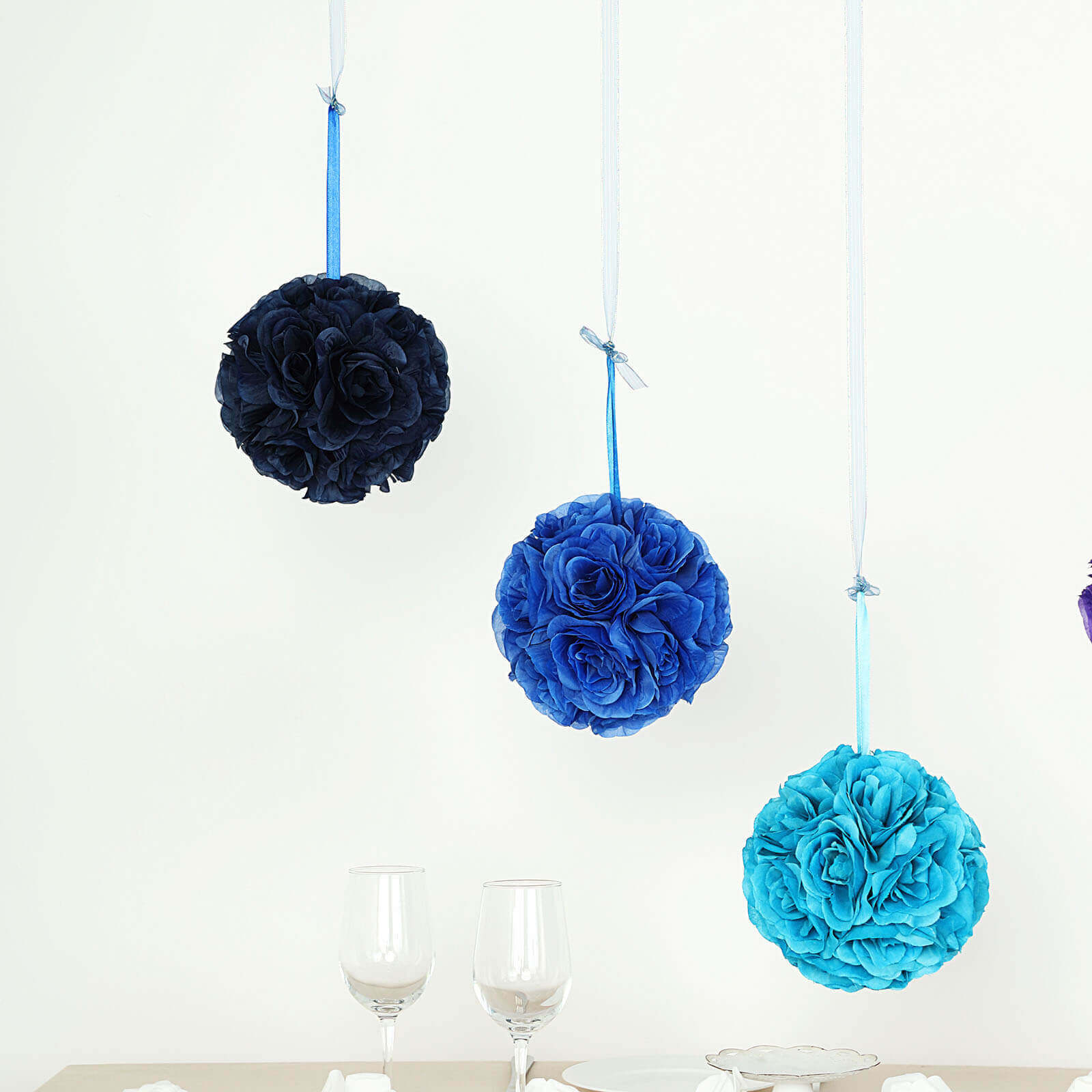 2 Pack 7" Turquoise Artificial Silk Rose Kissing Ball, Faux Flower Ball