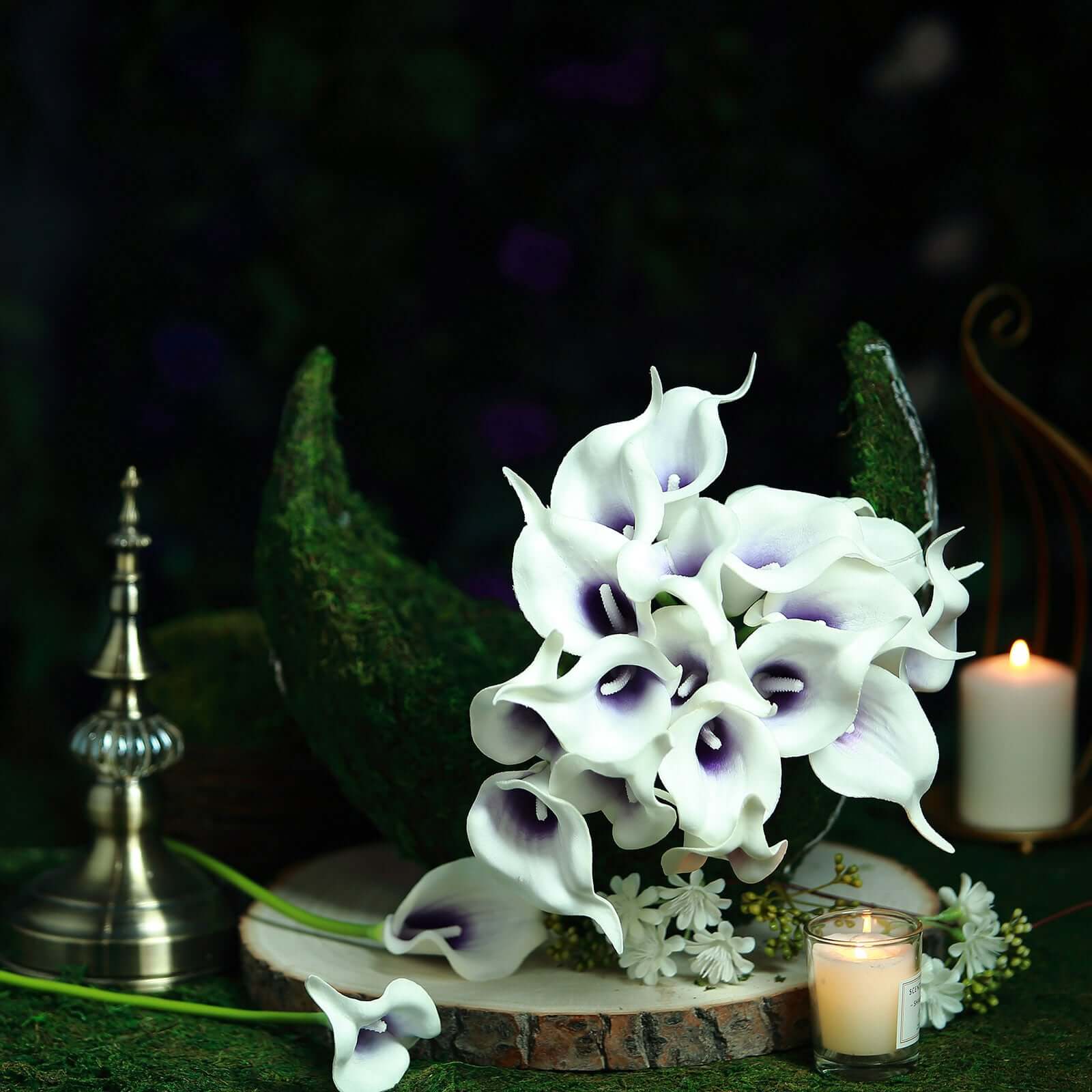 20 Stems 14" White Purple Artificial Poly Foam Calla Lily Flowers
