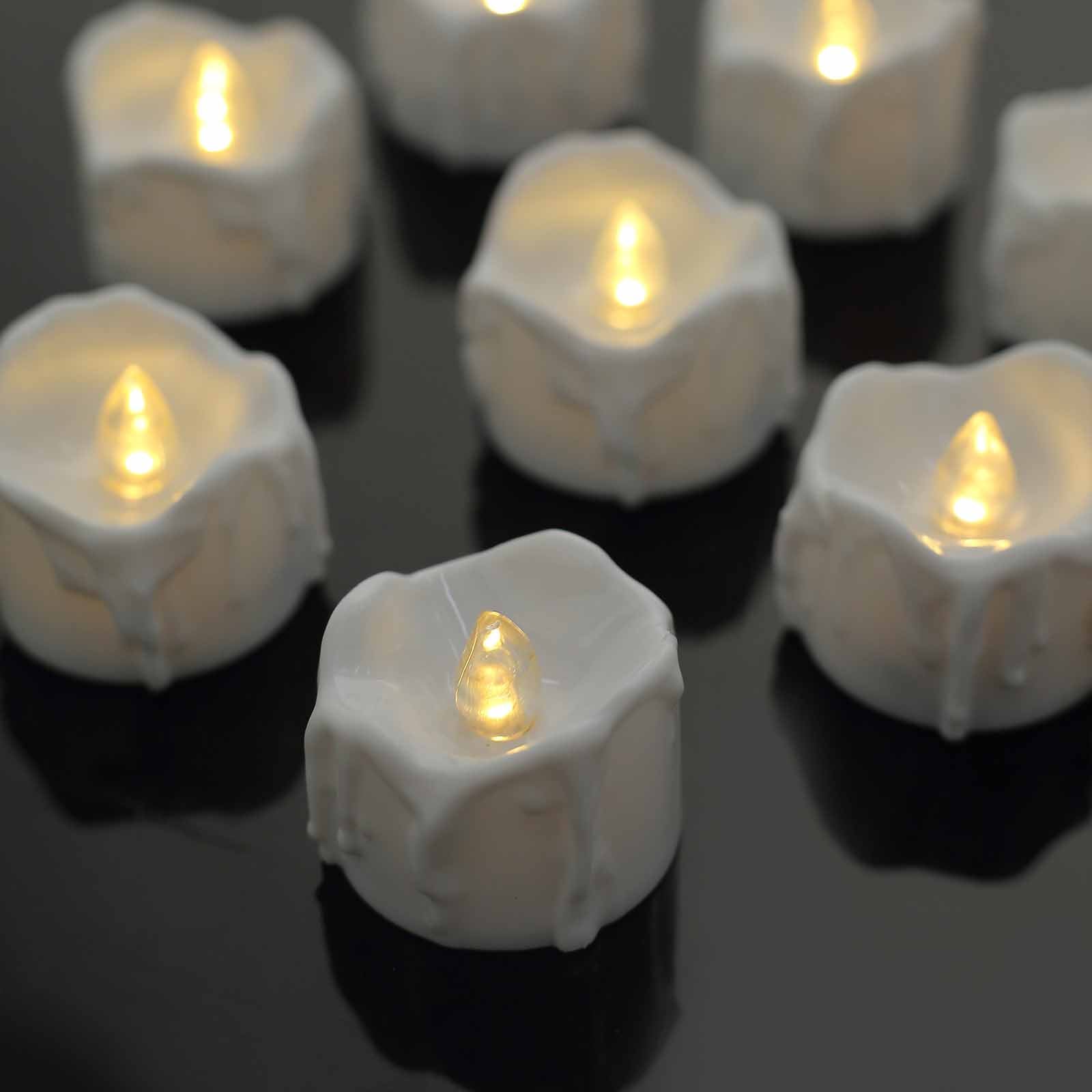 12-Pack LED Flameless Luminaria Lighting Warm White - Battery Operated Tealight Candles with Realistic Wax Design 1.5"