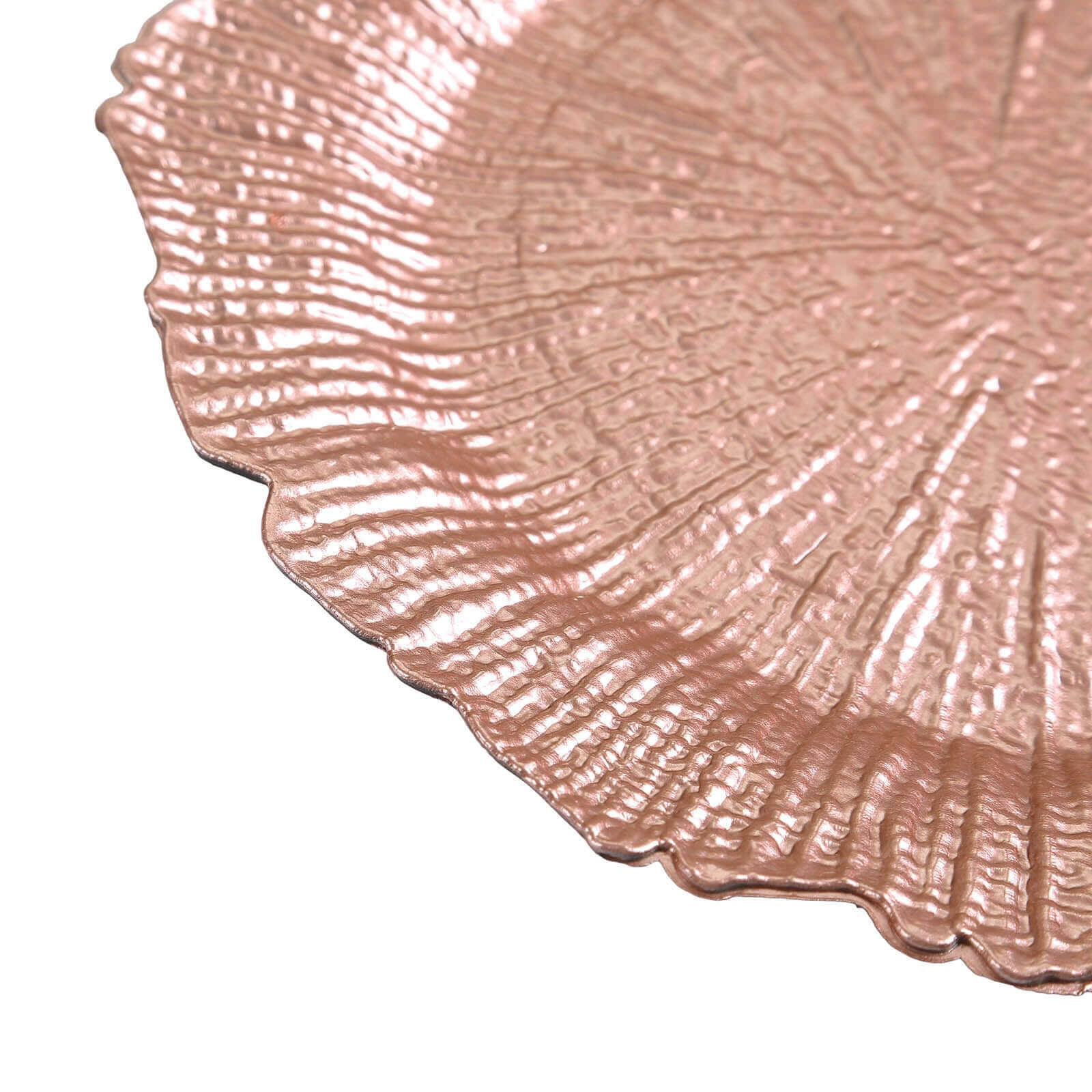6-Pack Acrylic Plastic Round Charger Plates 13" in Rose Gold with Reef Design, Dinner Charger Tableware