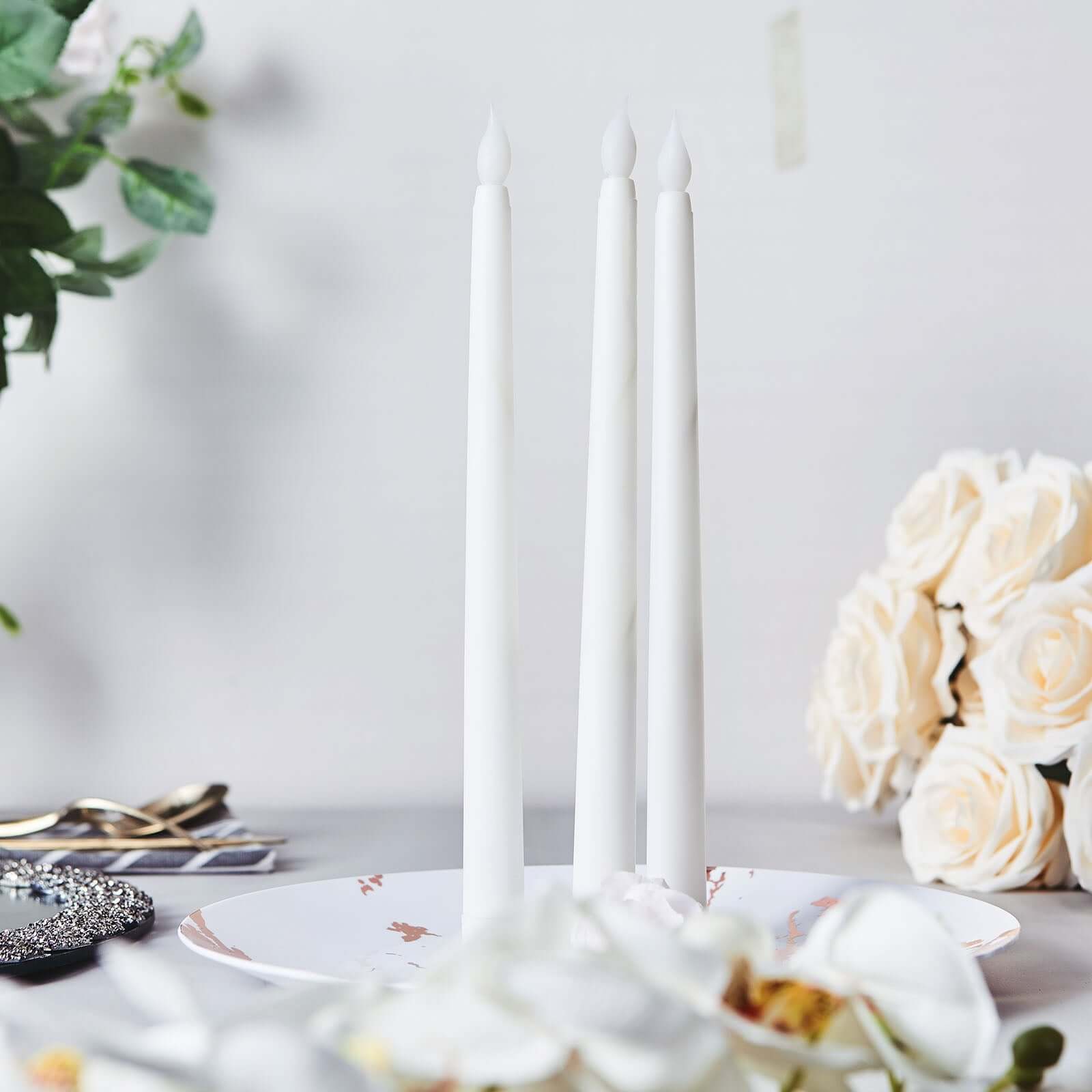 3-Pack LED Decorative Lighting Warm Flickering White - Flameless Taper Candles 11"