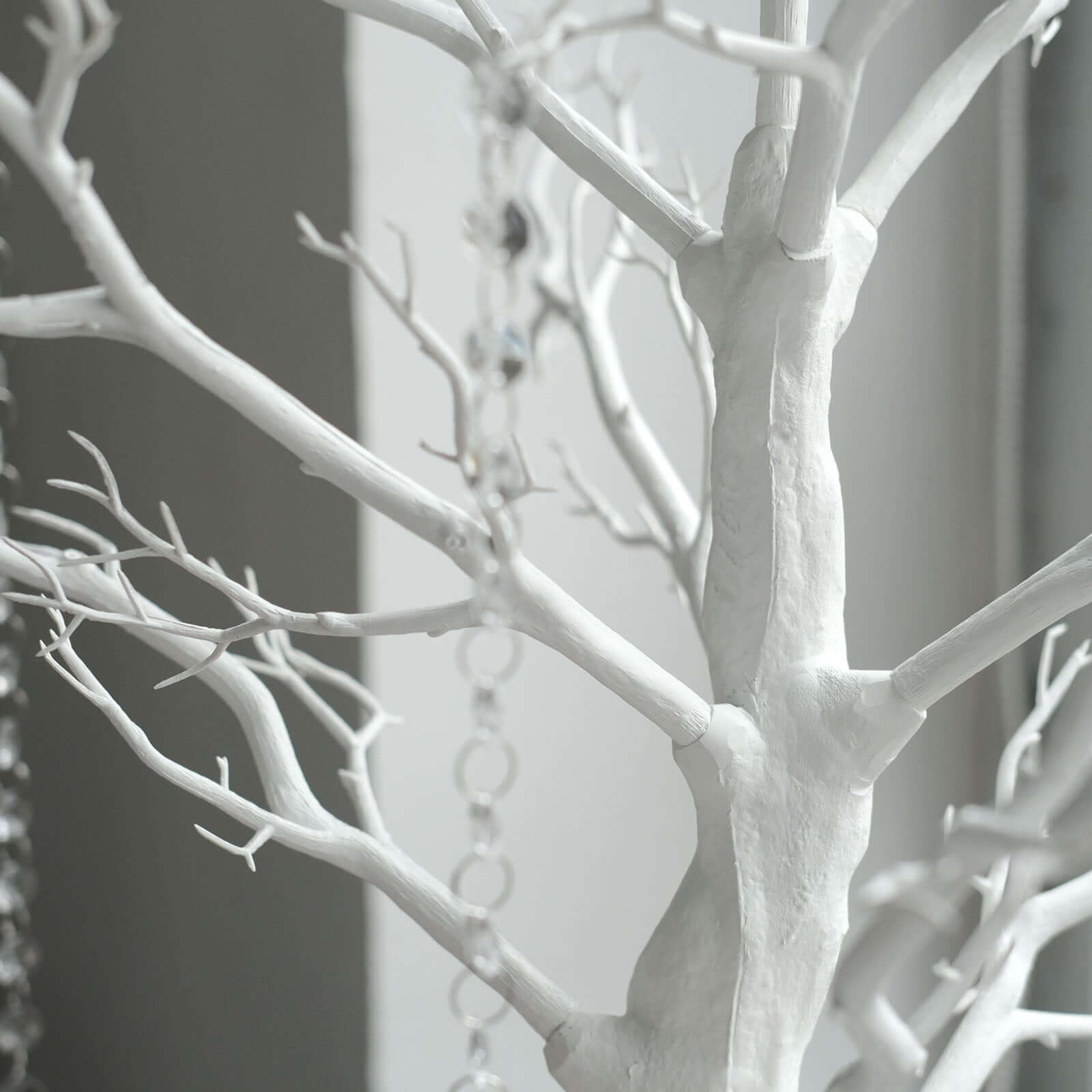 Manzanita Tree Centerpiece White with 8 Acrylic Bead Chains - Easy Assembly Decorative Artificial Tree for Modern Weddings Parties & Event Displays 34"