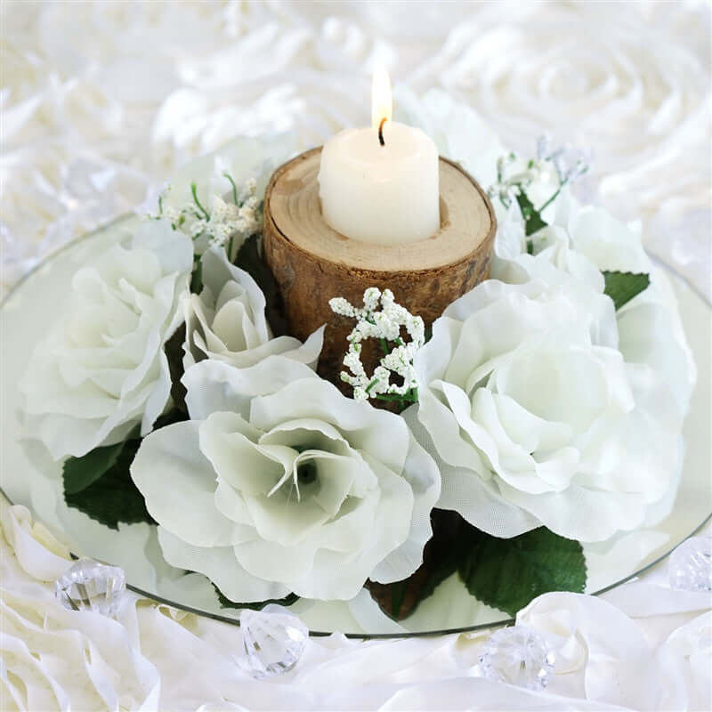 4 Pack 3" Ivory Artificial Silk Rose Flower Candle Ring Wreaths