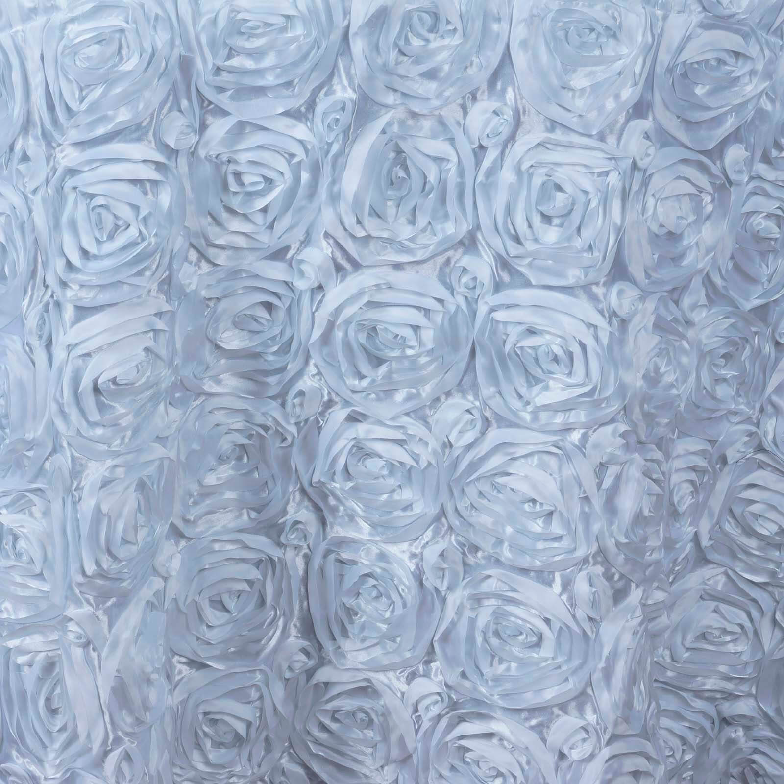 Satin 132" Round Tablecloth White - Grandiose 3D Rosette Design with Seamless Finish for Chic Occasions