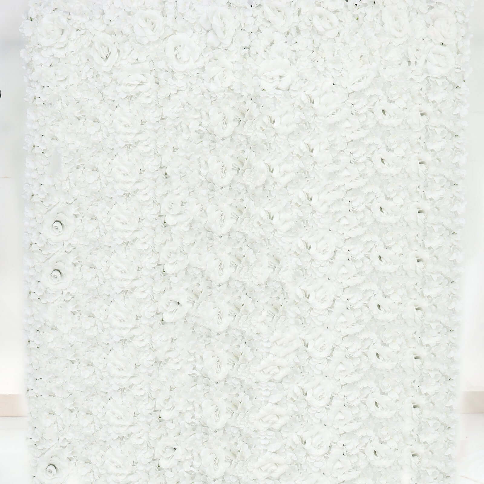 11 Sq ft. White 3D Silk Rose and Hydrangea Flower Wall Mat Backdrop - 4 Artificial Panels