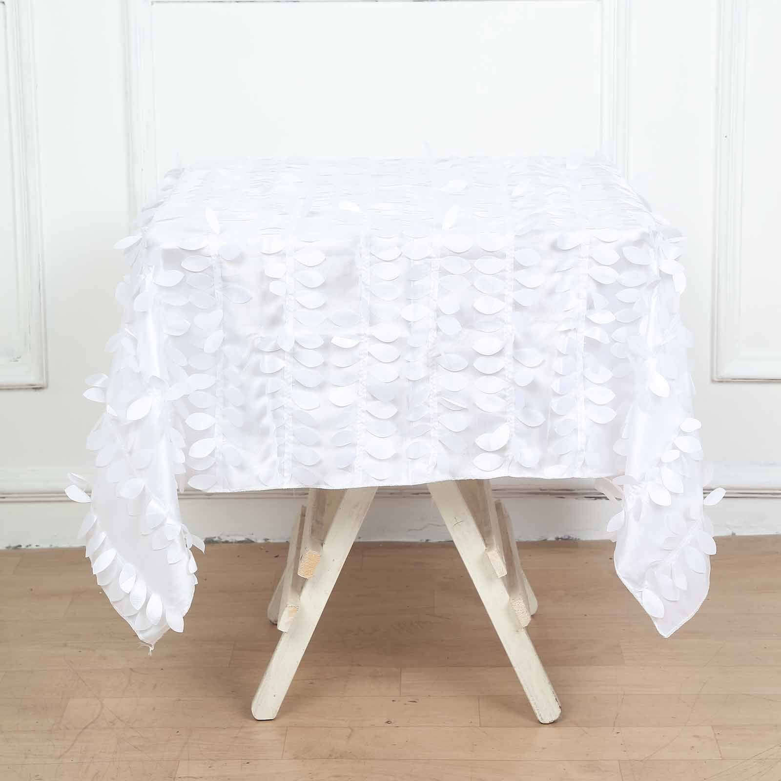 Taffeta 54"x54" Square Tablecloth White | Exquisite 3D Leaf Petal Design for Chic Wedding & Event Decor