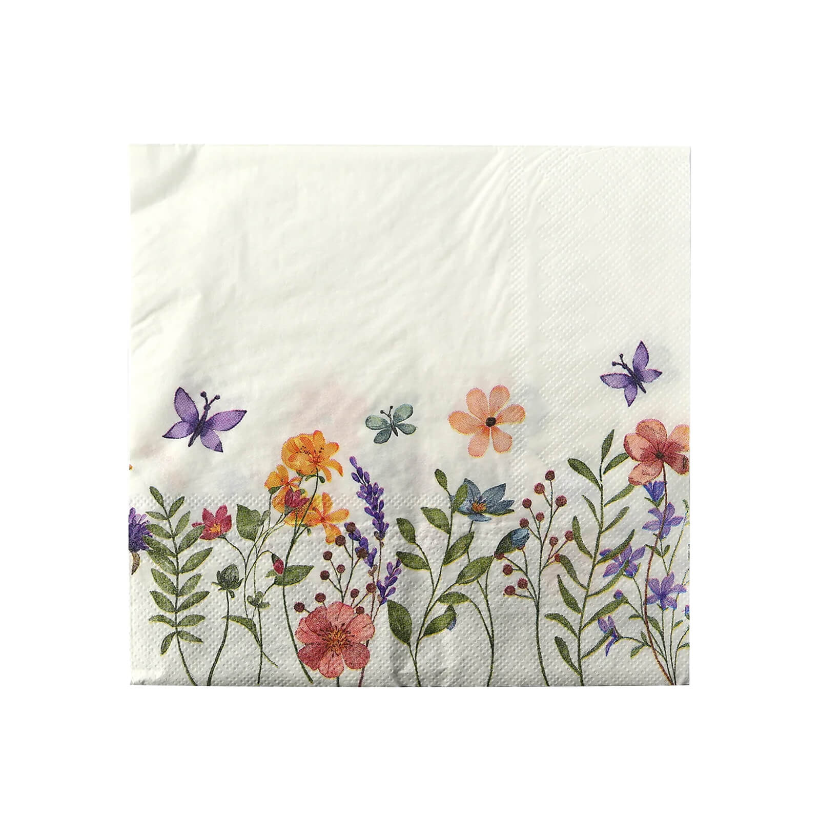 50-Pack Paper Cocktail Napkins with Wildflower Butterfly Design - Disposable 2 Ply Beverage Napkins for Parties 6.5"x6.5"