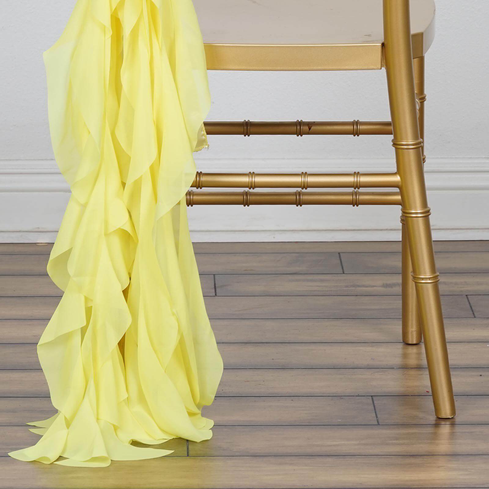 1 Set Chiffon Hoods Chair Sashes with Willow Ruffles Design Yellow - Stylish Chair Bow Decor