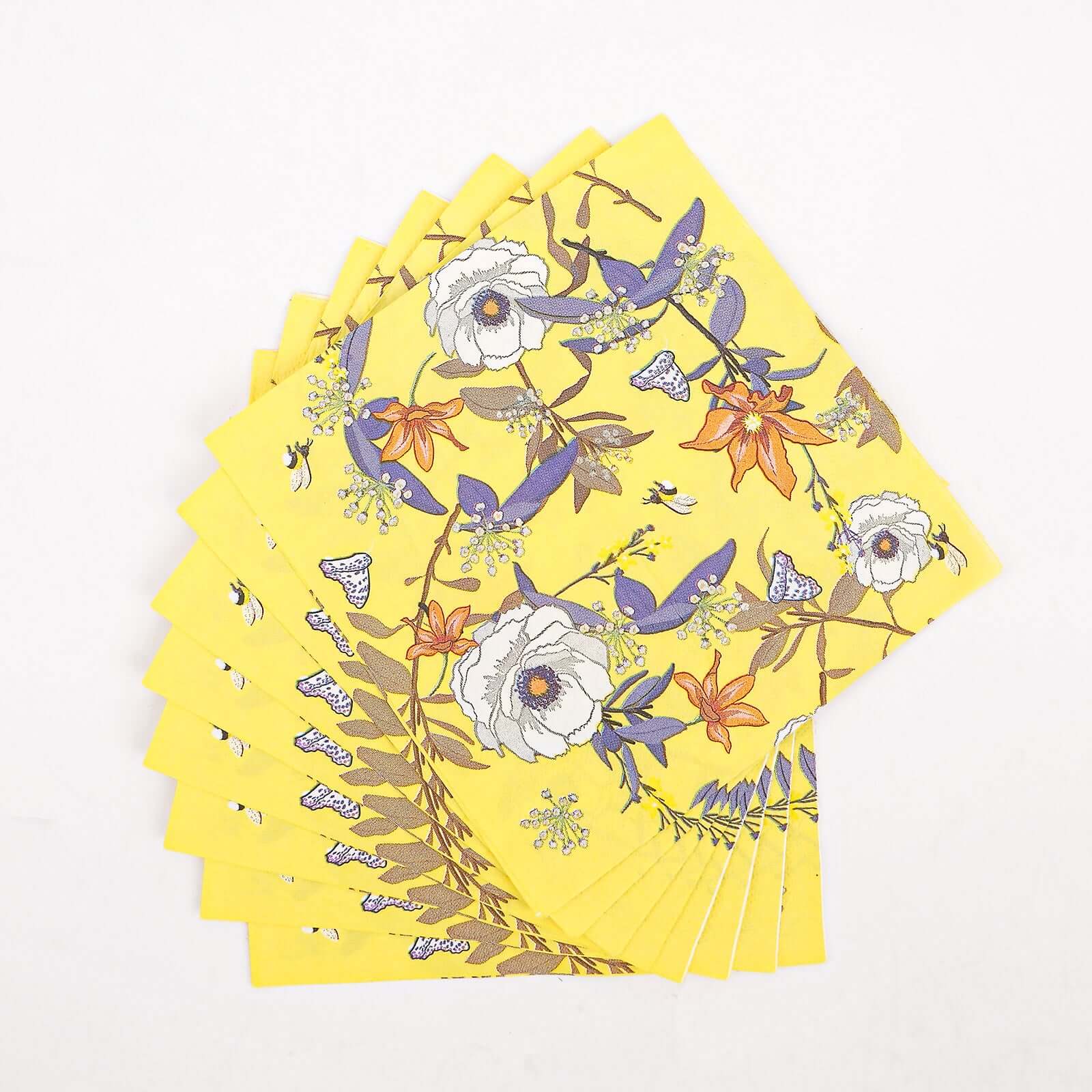 50-Pack Paper Beverage Napkins with Blooming Flowers Design Yellow - 2 Ply Soft 18GSM Floral Wedding Napkins 6.5"x6.5"