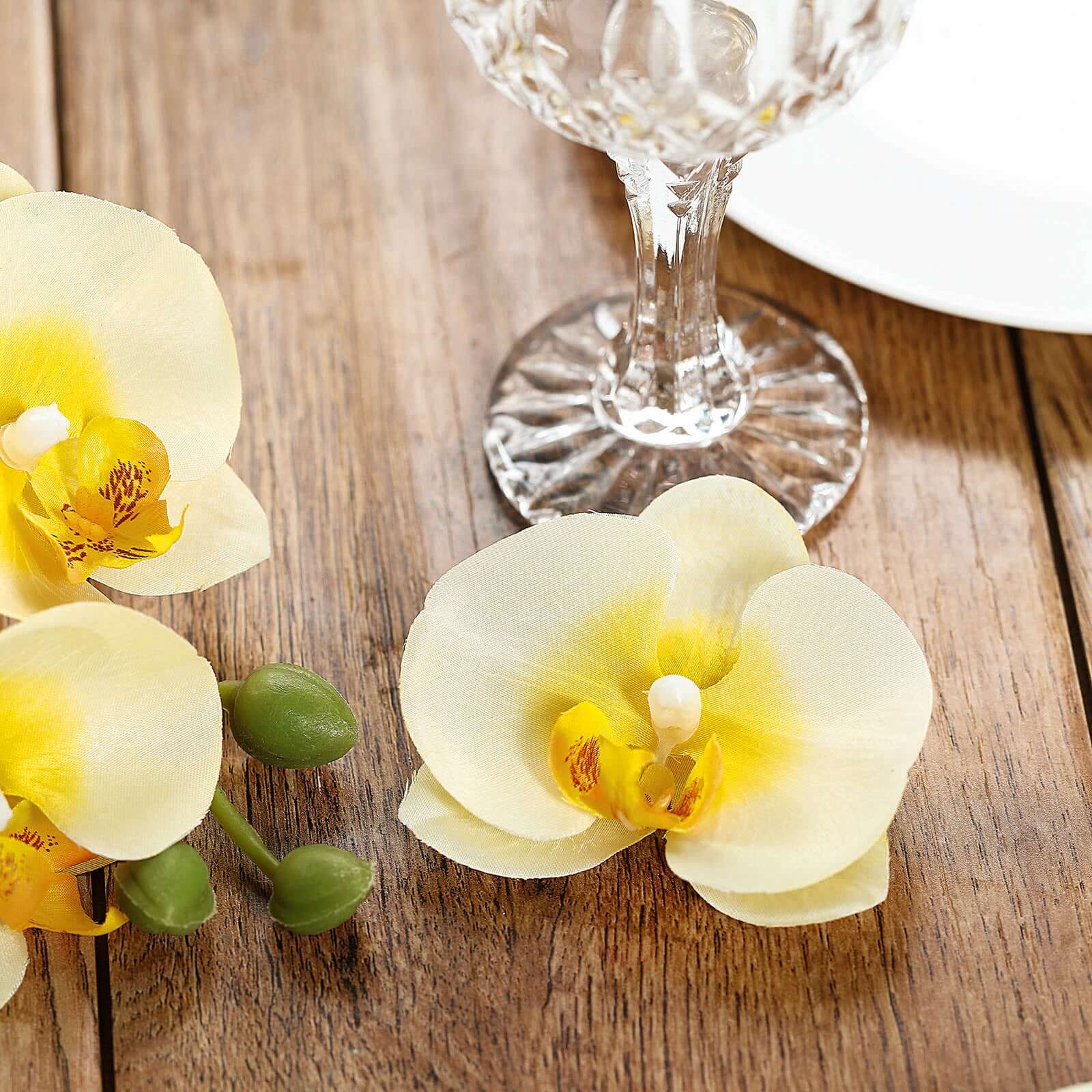 20 Silk Artificial Orchids Flower Heads Yellow - Versatile Floral Accents for DIY Floral Arrangements Corsages & Event Decor 4"