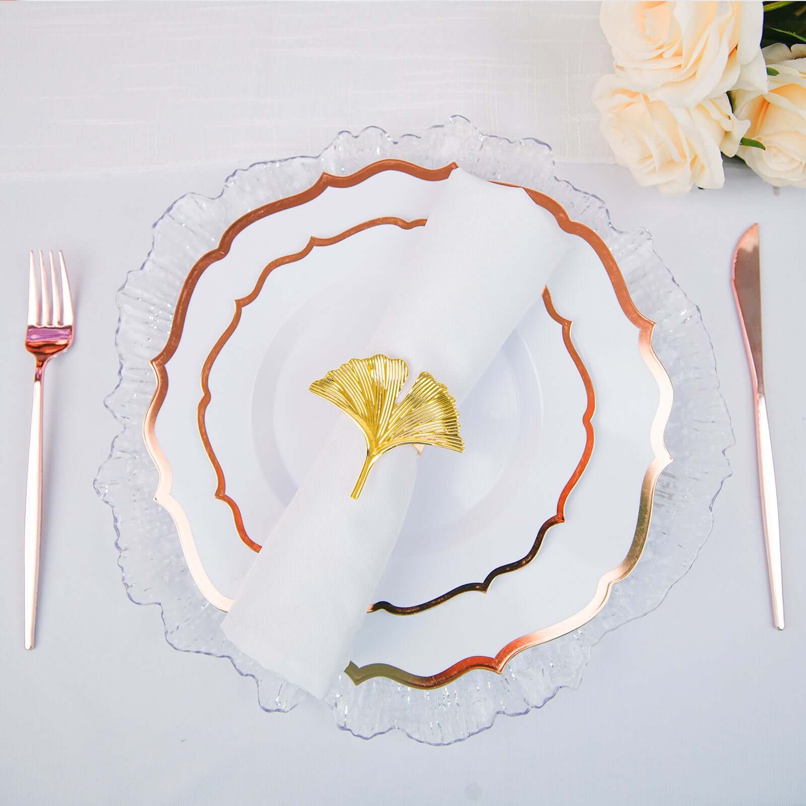 4 Pack Metallic Gold Ginkgo Leaf Napkin Rings, Ornate Design Linen Napkin Holders