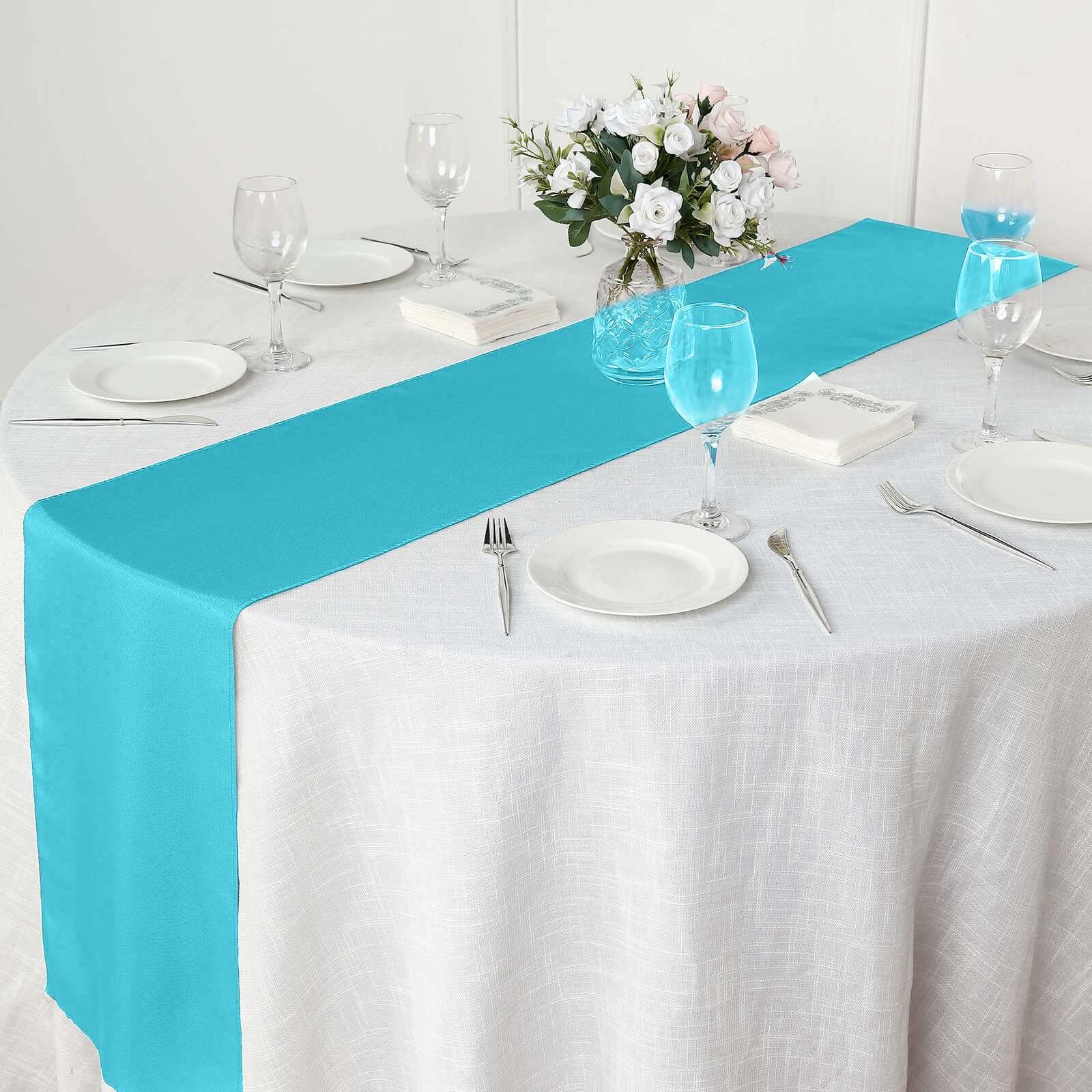 Polyester 12"x108" Table Runner Turquoise - Durable & Wrinkle-Resistant Table Decor