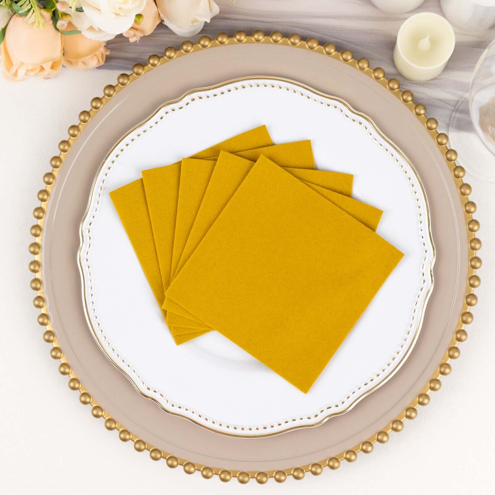 20-Pack Paper Linen-Like Cocktail Napkins Gold - Disposable 5"x5" Airlaid Soft Napkins