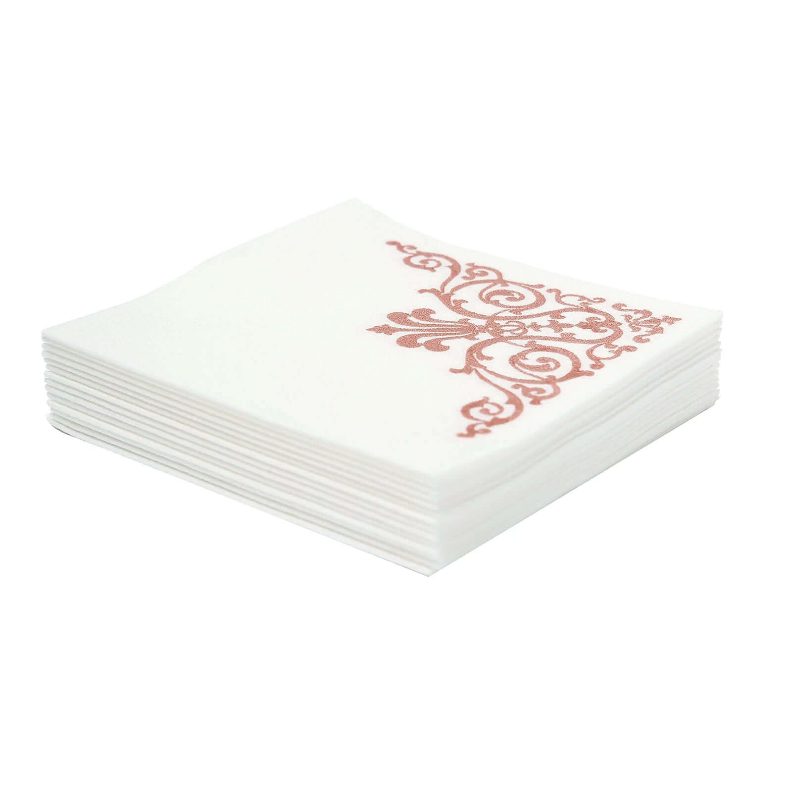 20 Pack Linen-Like Paper 5"x5" Napkins White - Rose Gold Fleur Vintage Airlaid Cocktail Napkins