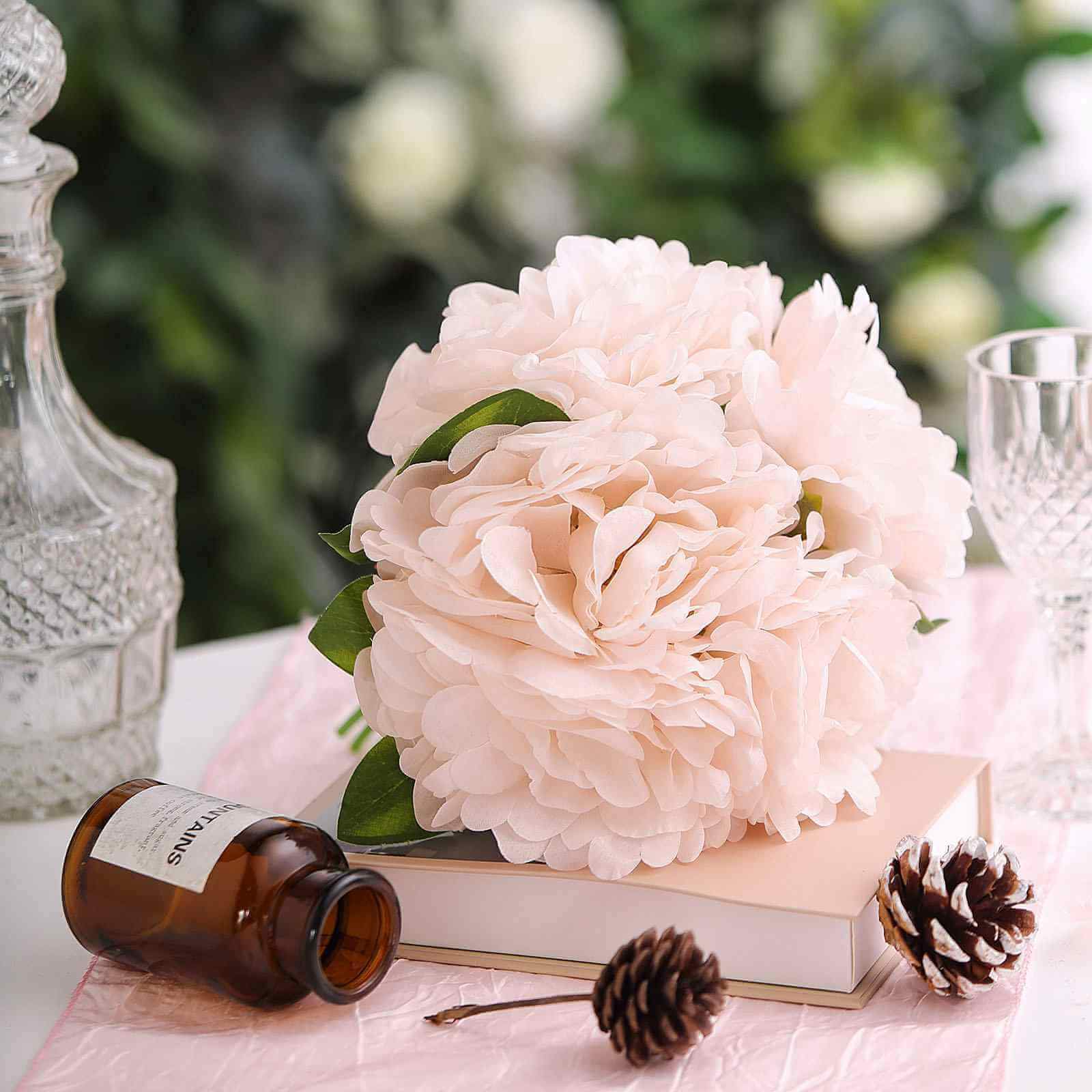 11" Blush Real Touch Artificial Silk Peonies Flower Bouquet