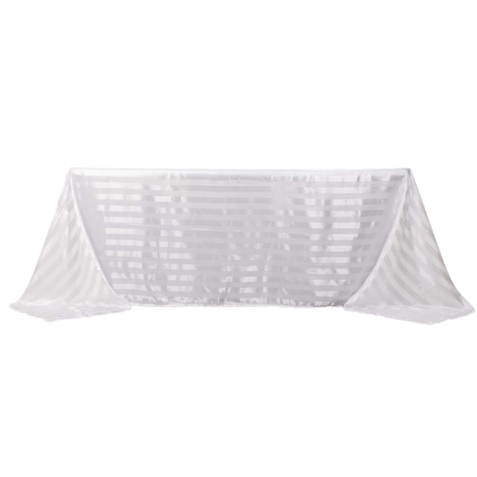 Satin Striped 90"x132" Rectangular Tablecloth White Satin Stripe - Seamless Silky Smooth Wedding Decor
